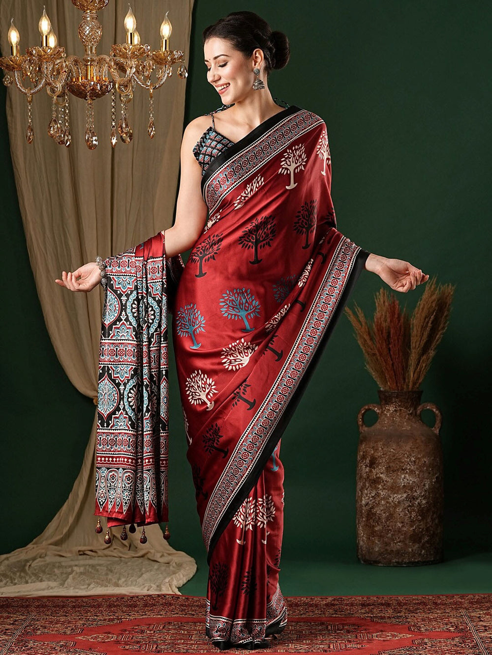 Anouk Ethnic Motifs Ajrak Pure Crepe Saree