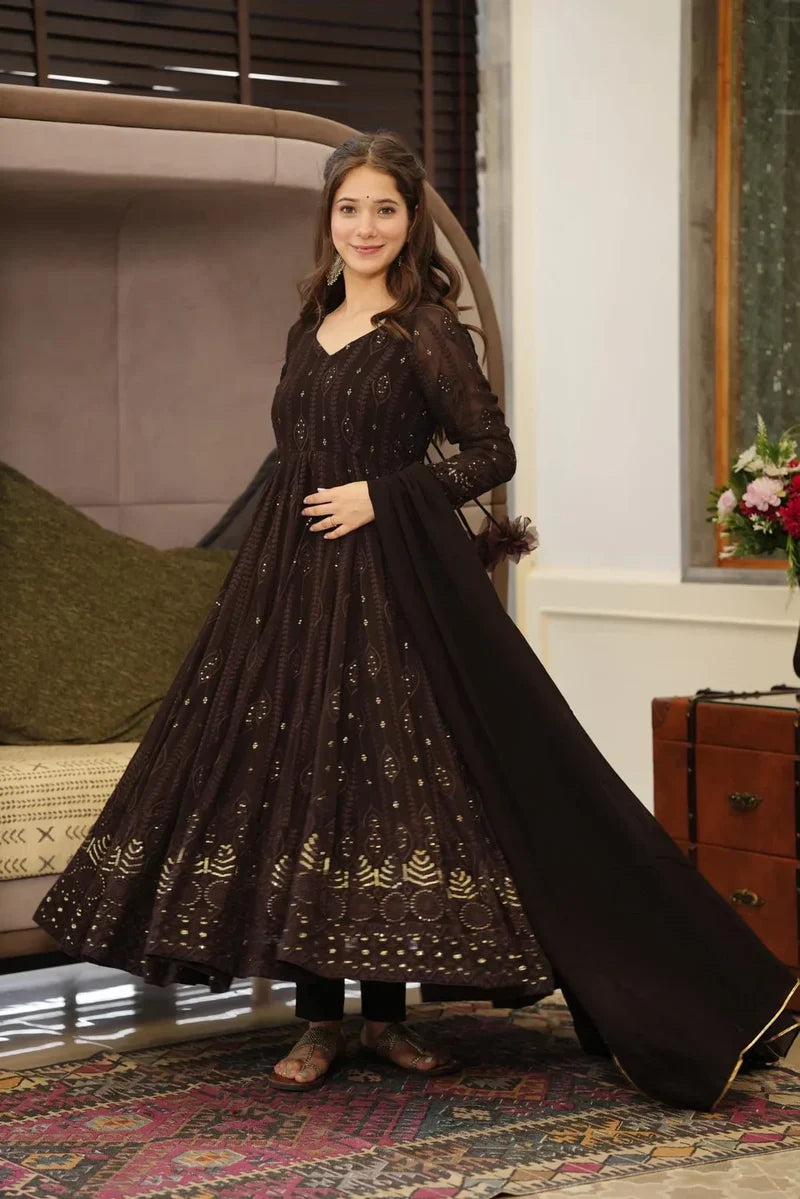Black Designer Anarkali Suit Set