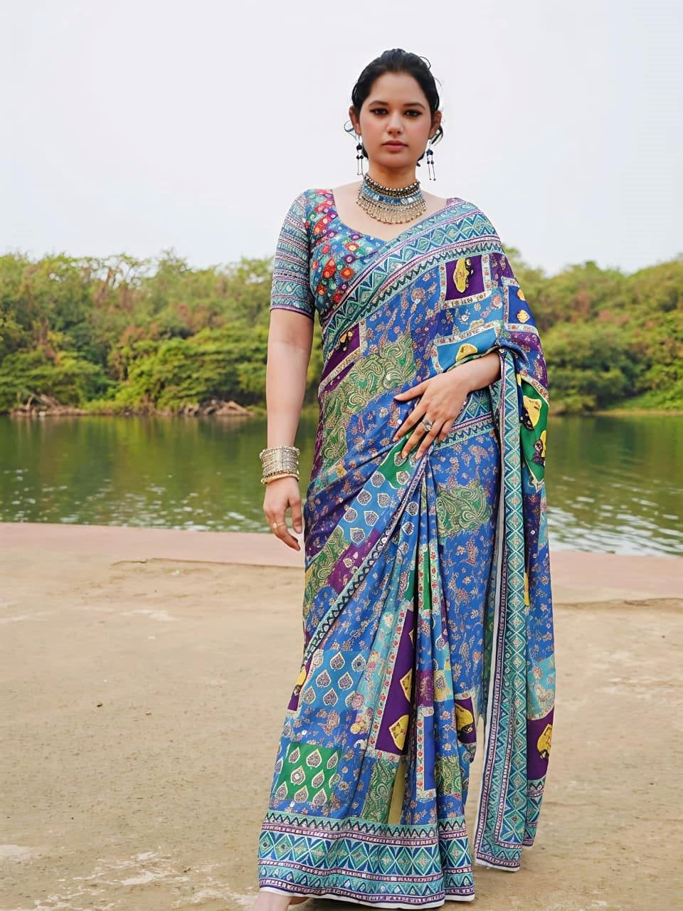 Ethnic Motifs Mirror Work Heavy Work Tussar Saree
