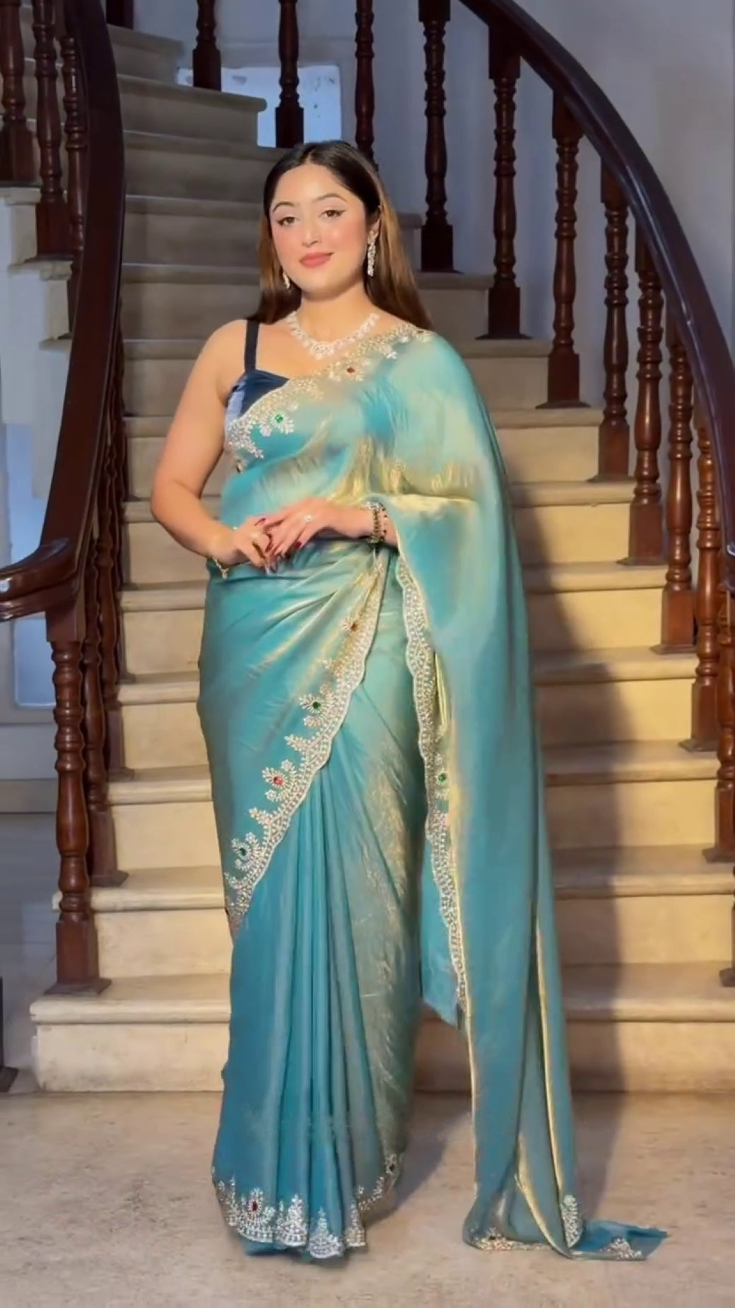 Solid Beads and Stones Saree