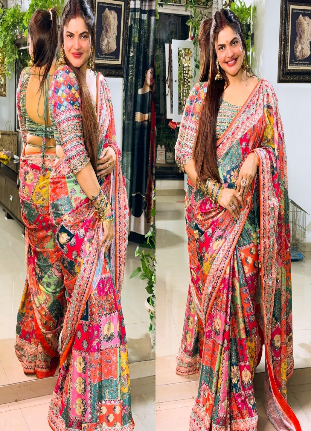 Ethnic Motifs Mirror Work Heavy Work Tussar Saree