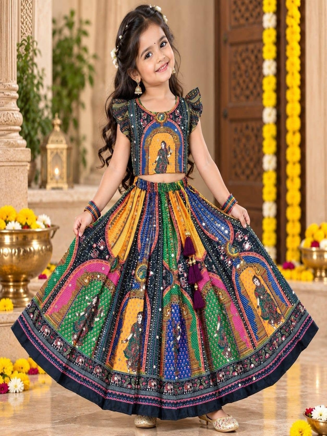 Chinon Silk Lehenga Choli for Kids