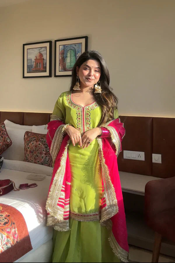 Green Color New Designer Sharara Suit Set