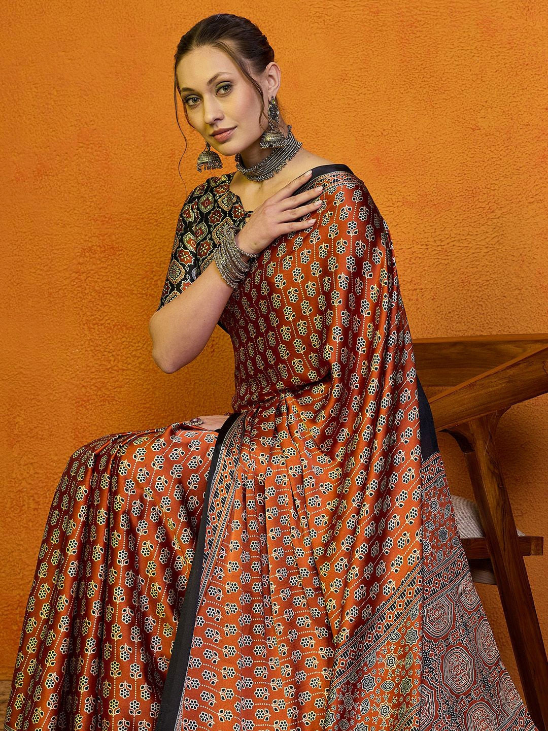 Ethnic Printed Pure Crepe Designer Saree