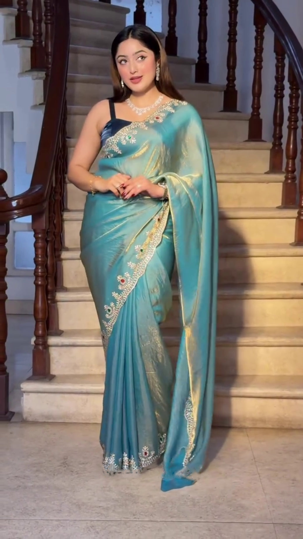 Solid Beads and Stones Saree