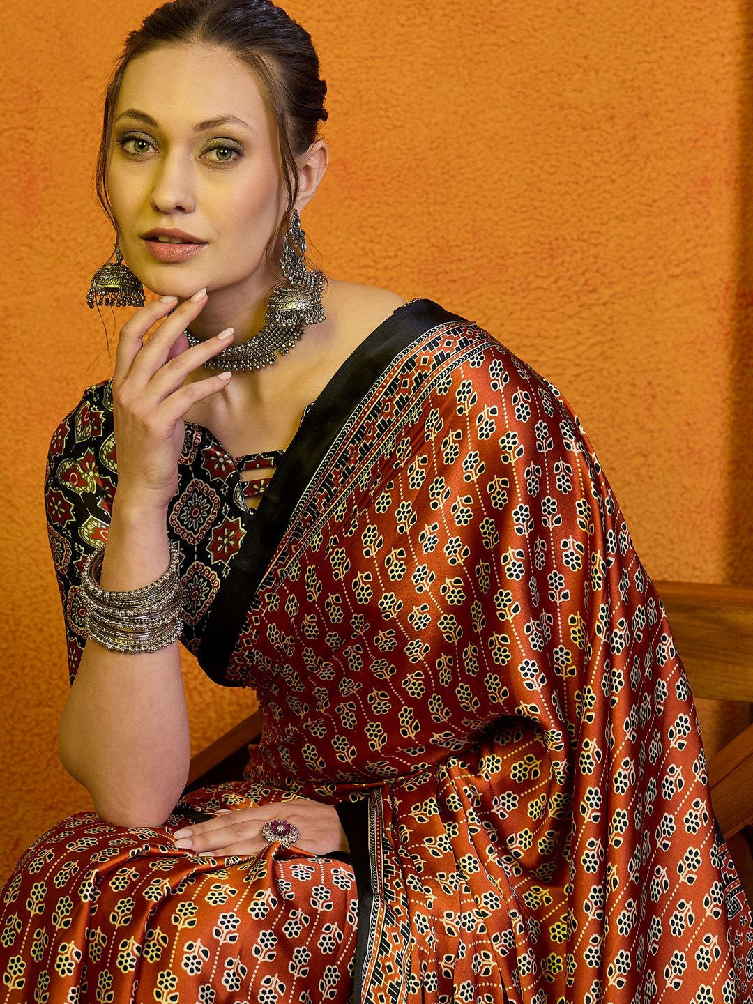Ethnic Printed Pure Crepe Designer Saree