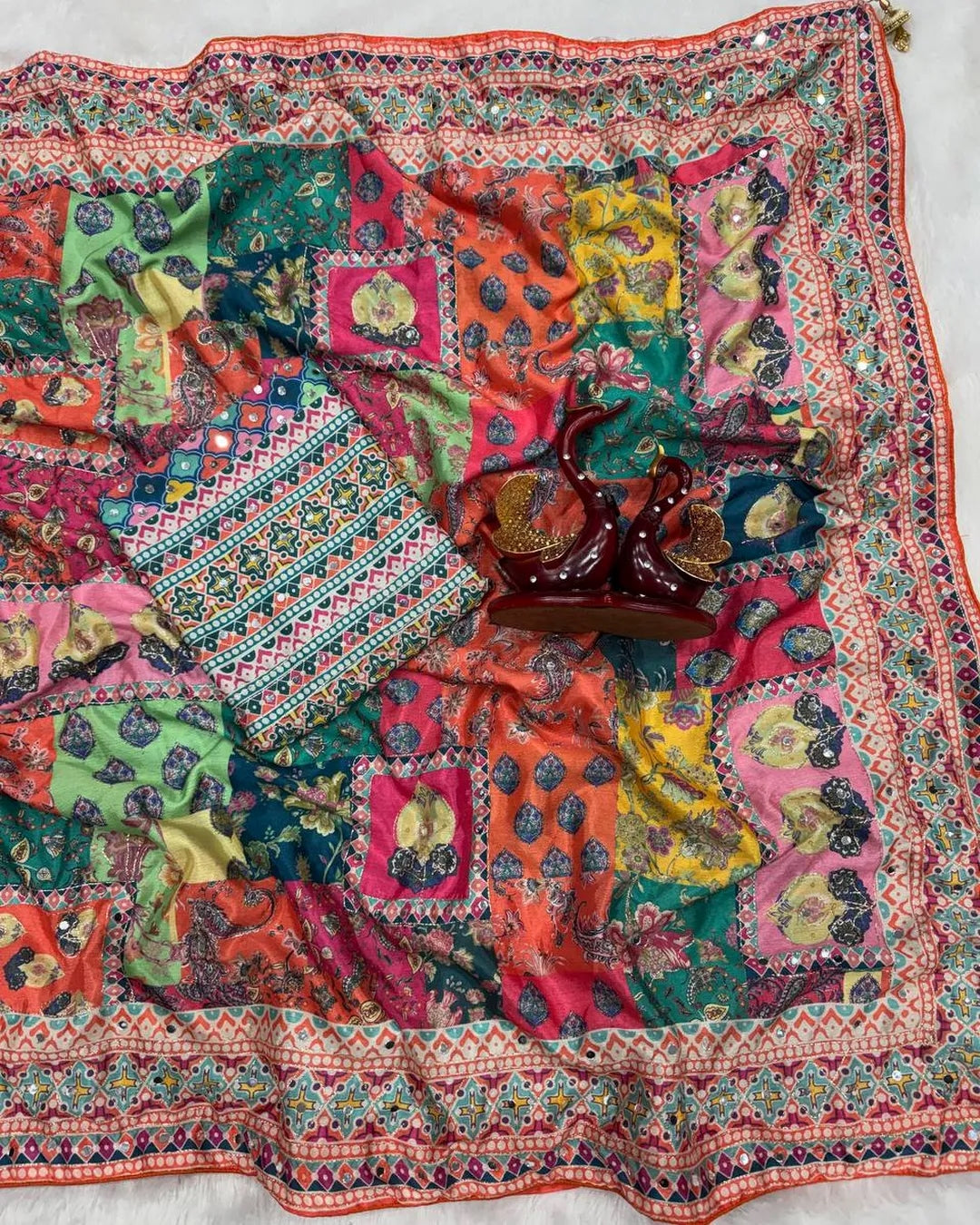 Ethnic Motifs Mirror Work Heavy Work Tussar Saree