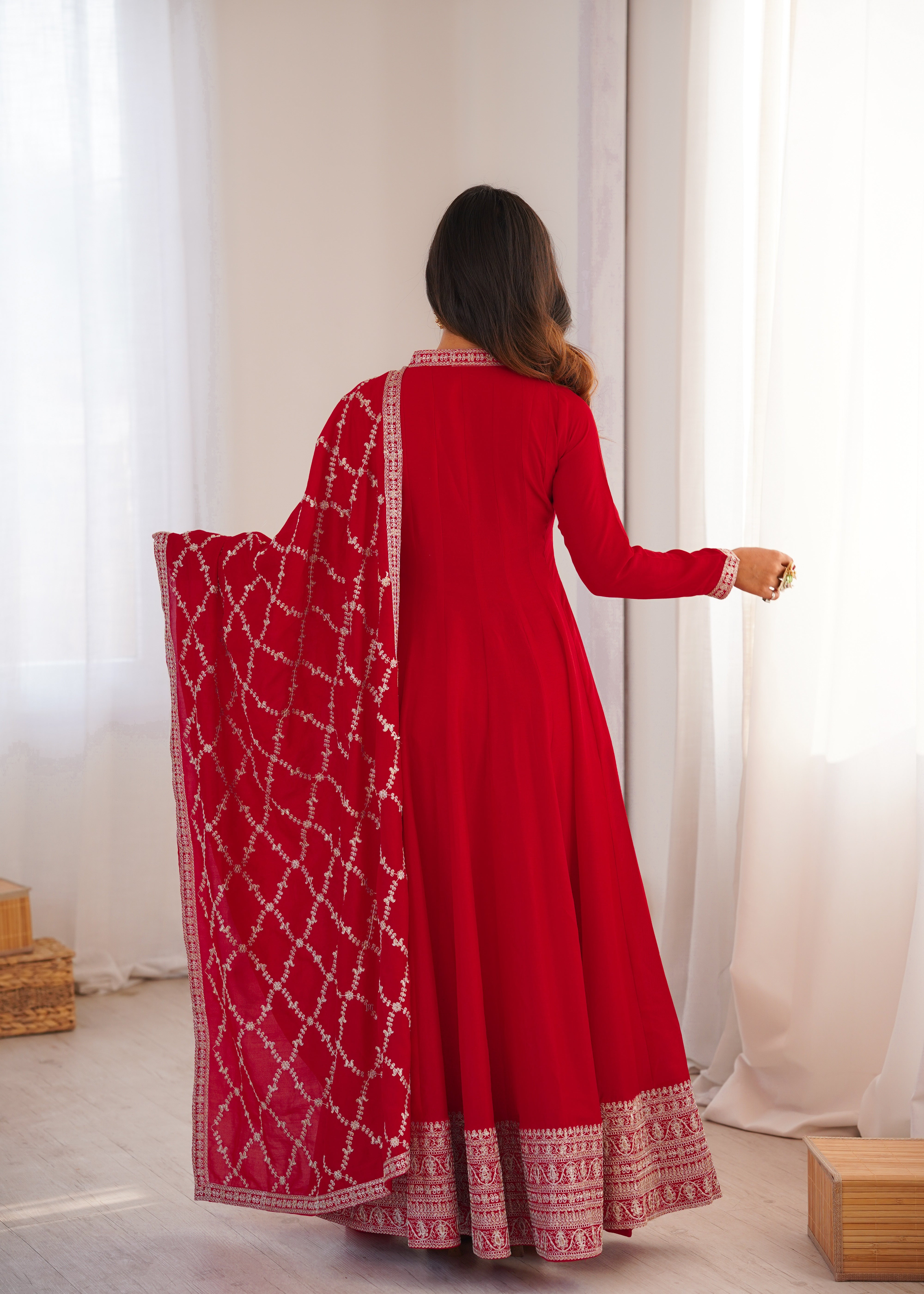 Vichitra Silk Anarkali Gown Set