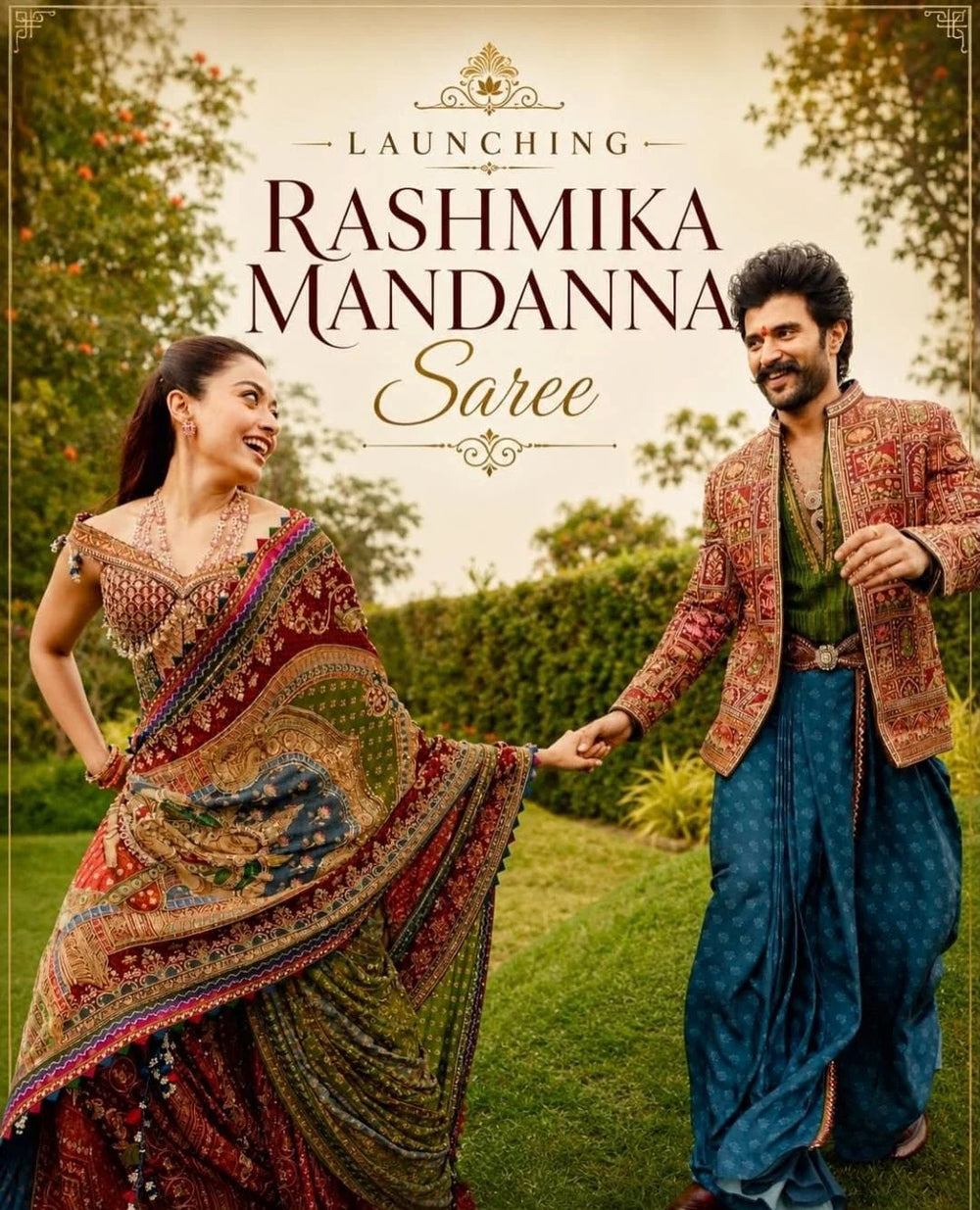 Rashmika Mandana Inspired Saree for women -Printed Japan Sartin Sarees