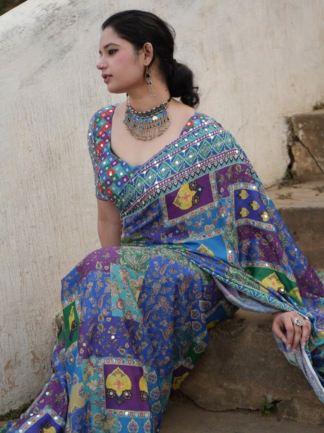 Ethnic Motifs Mirror Work Heavy Work Tussar Saree
