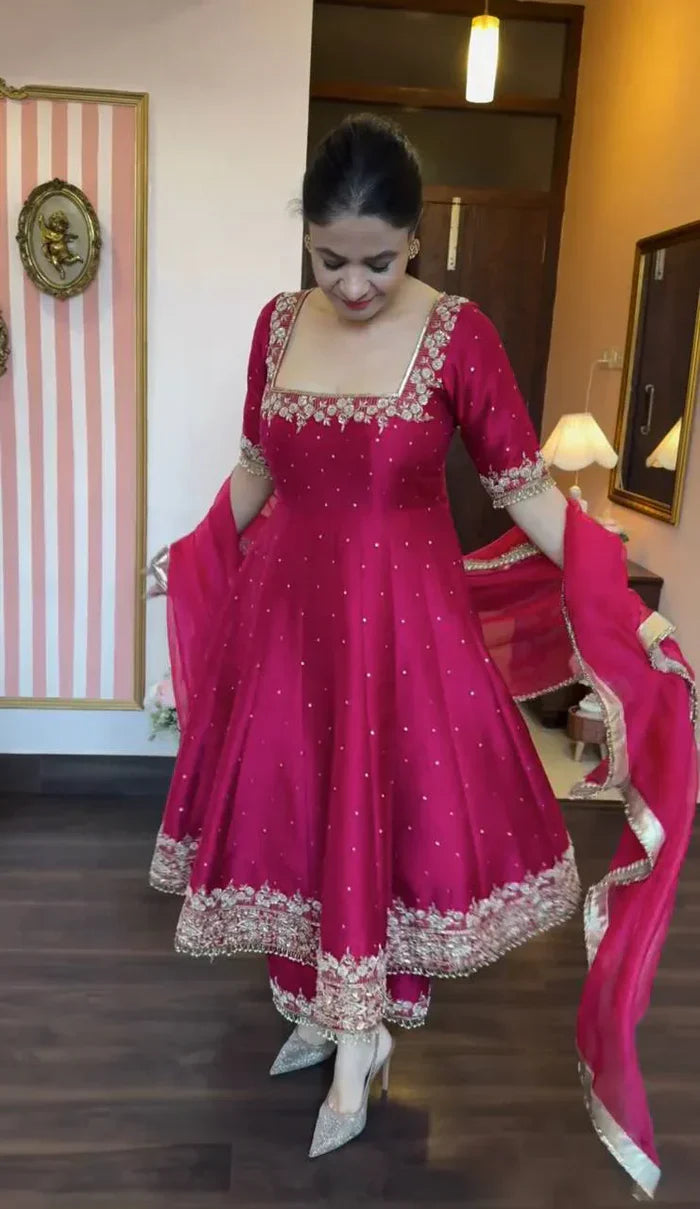 Prachi Pink Premium Vichitra Royal Elegant Suit Set