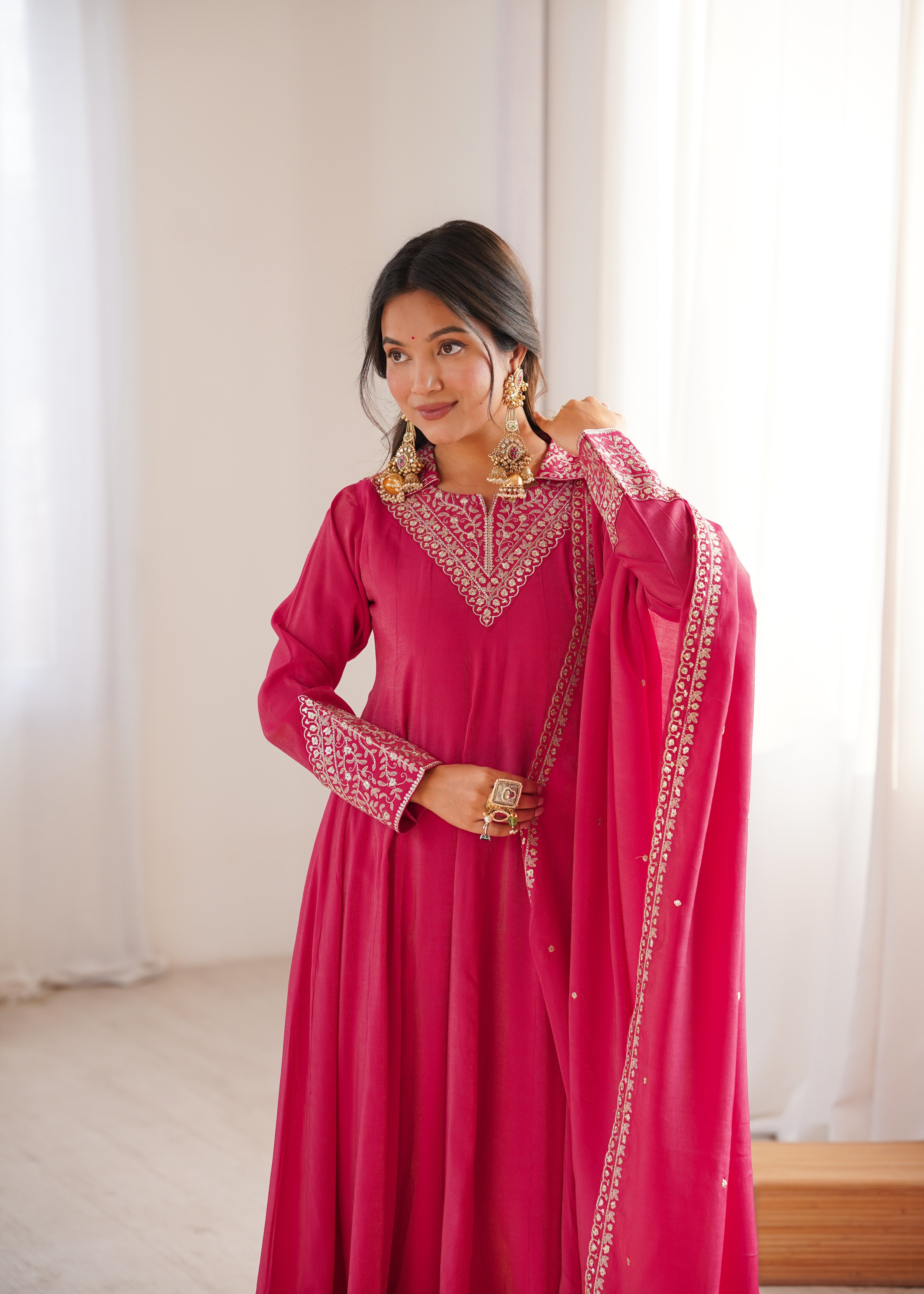 Heavy Roman Shimmer Silk Designer Anarkali Set