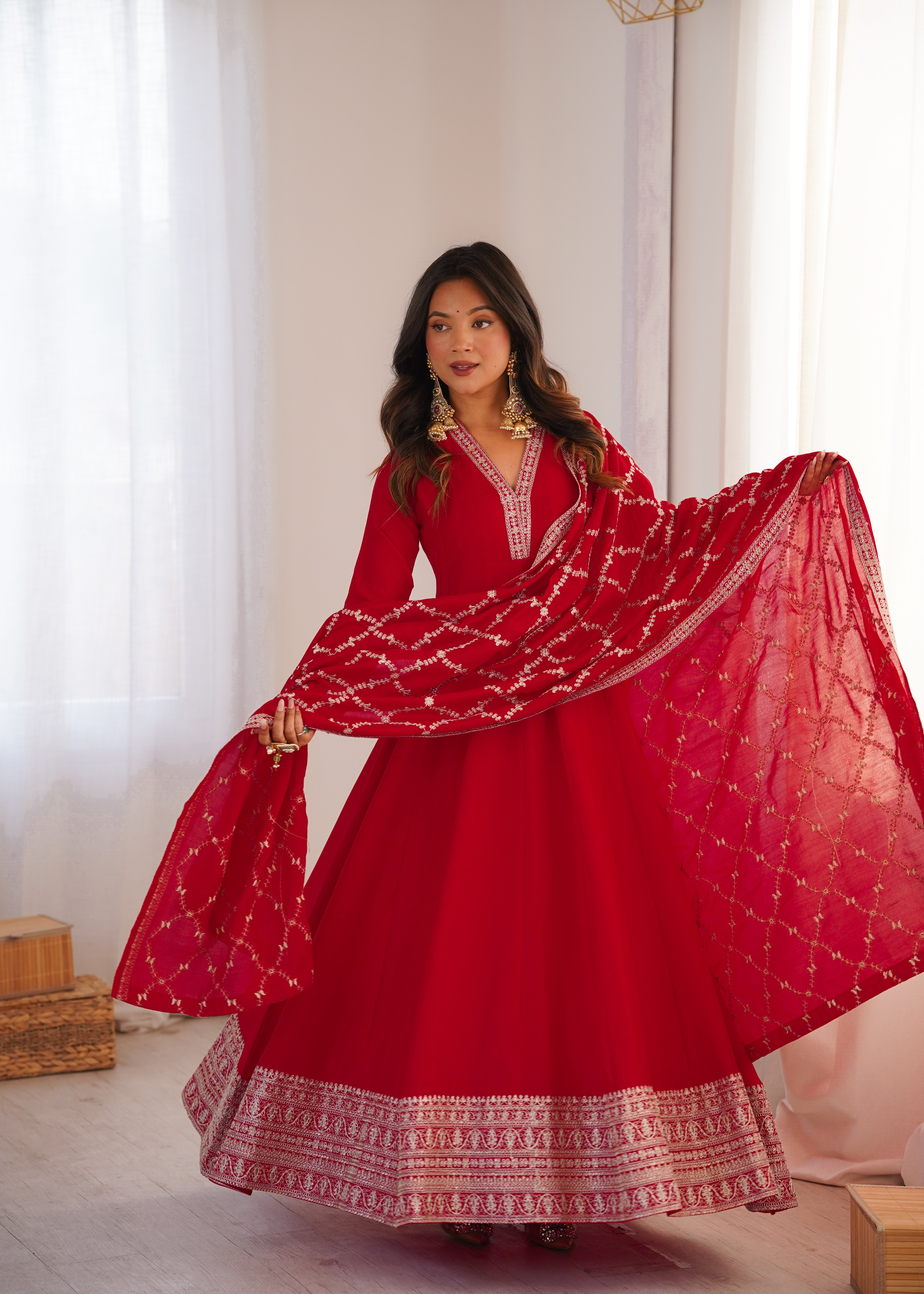 Vichitra Silk Anarkali Gown Set