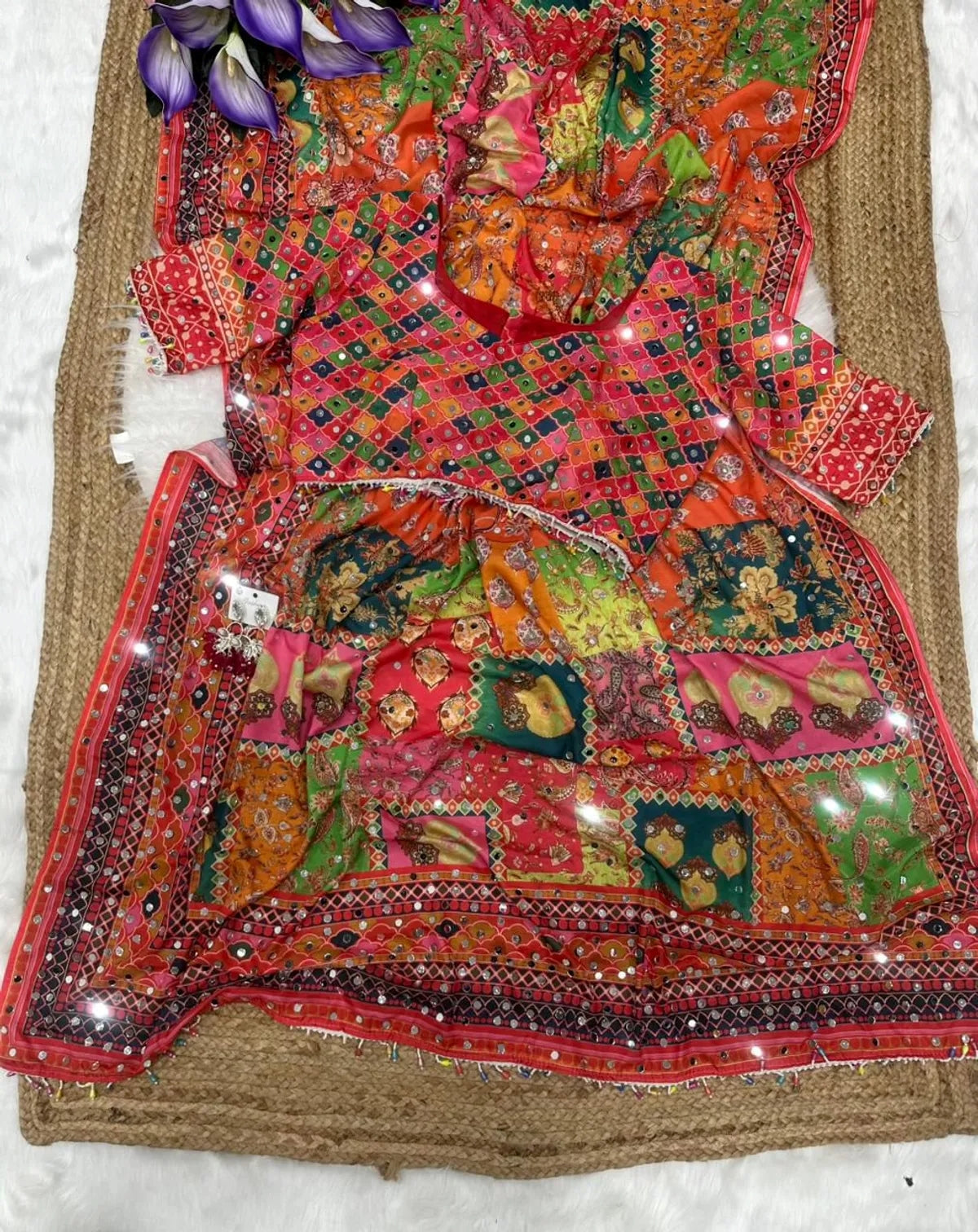 Multicolor Crepe Printed Designer Saree with Embroidered