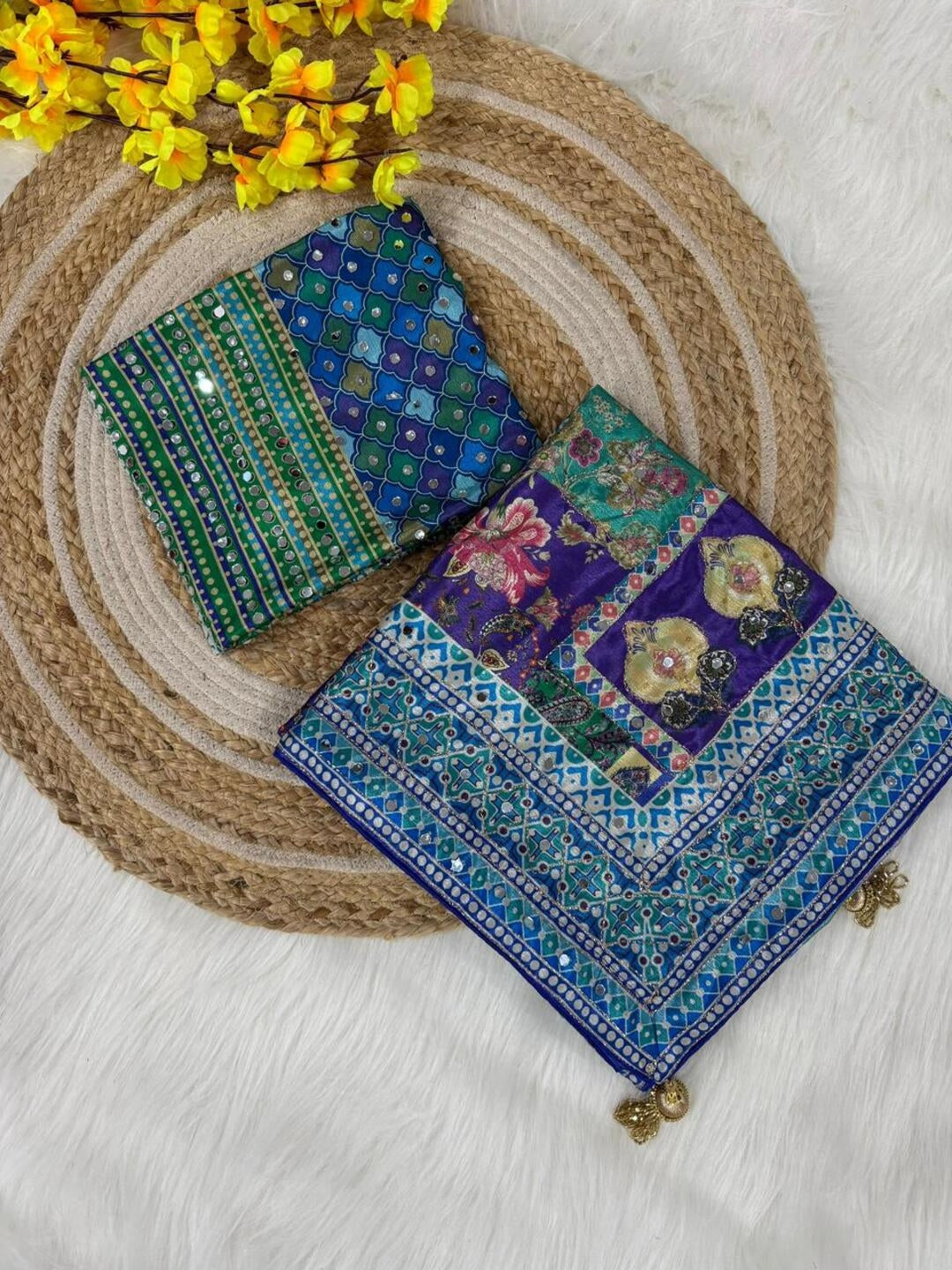 Multicolor Crepe Printed Designer Saree with Embroidered