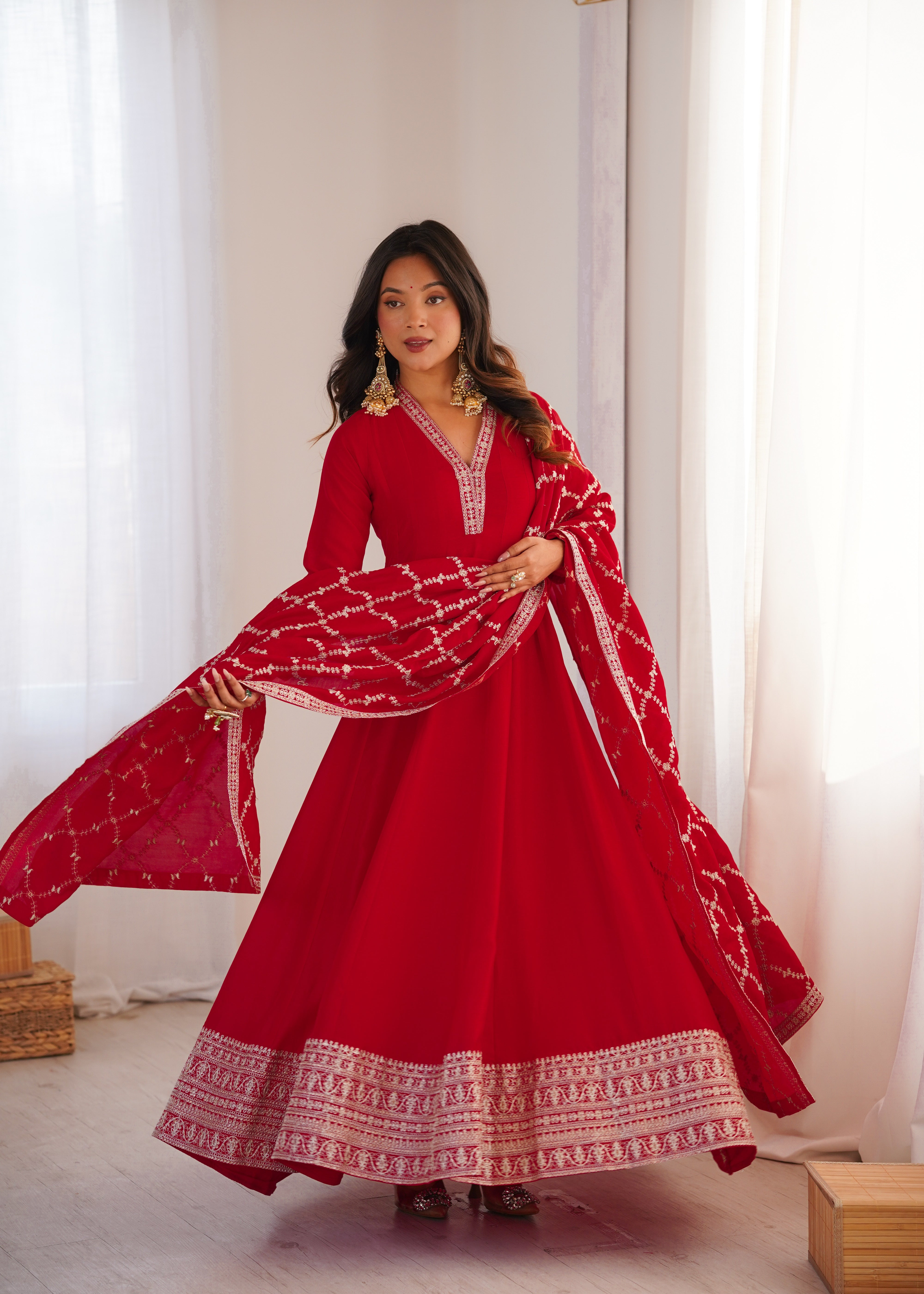 Vichitra Silk Anarkali Gown Set