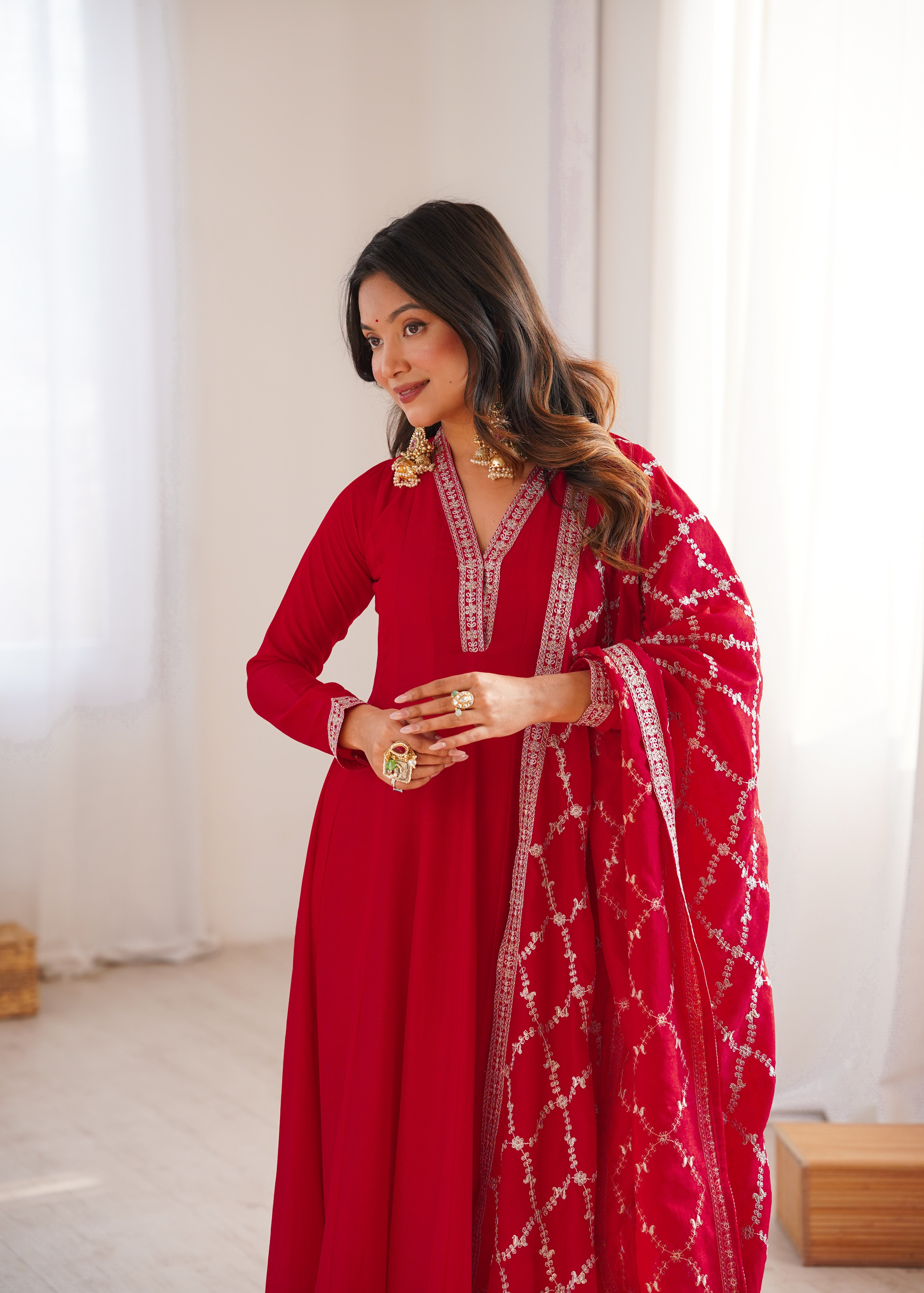 Vichitra Silk Anarkali Gown Set