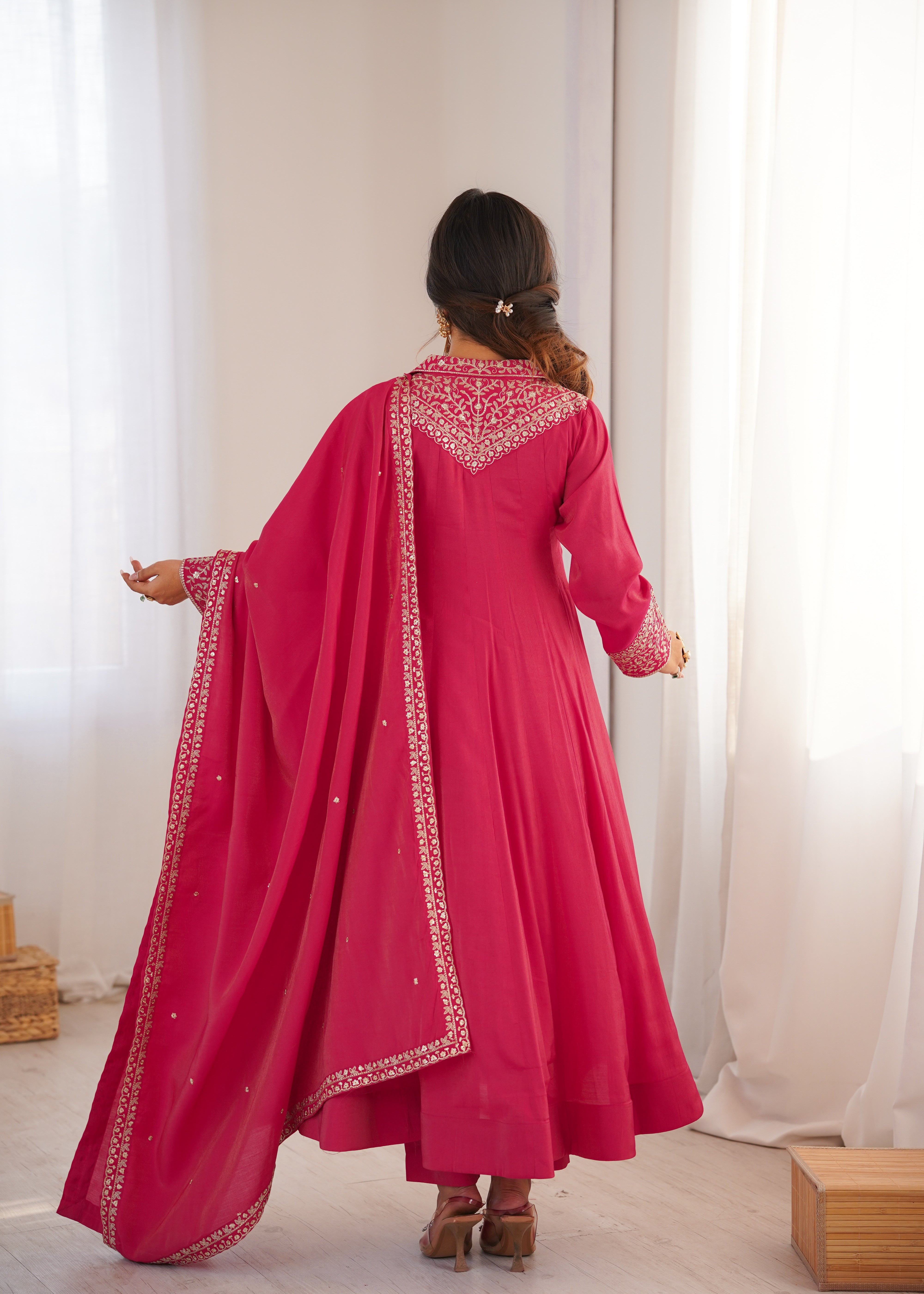 Heavy Roman Shimmer Silk Designer Anarkali Set
