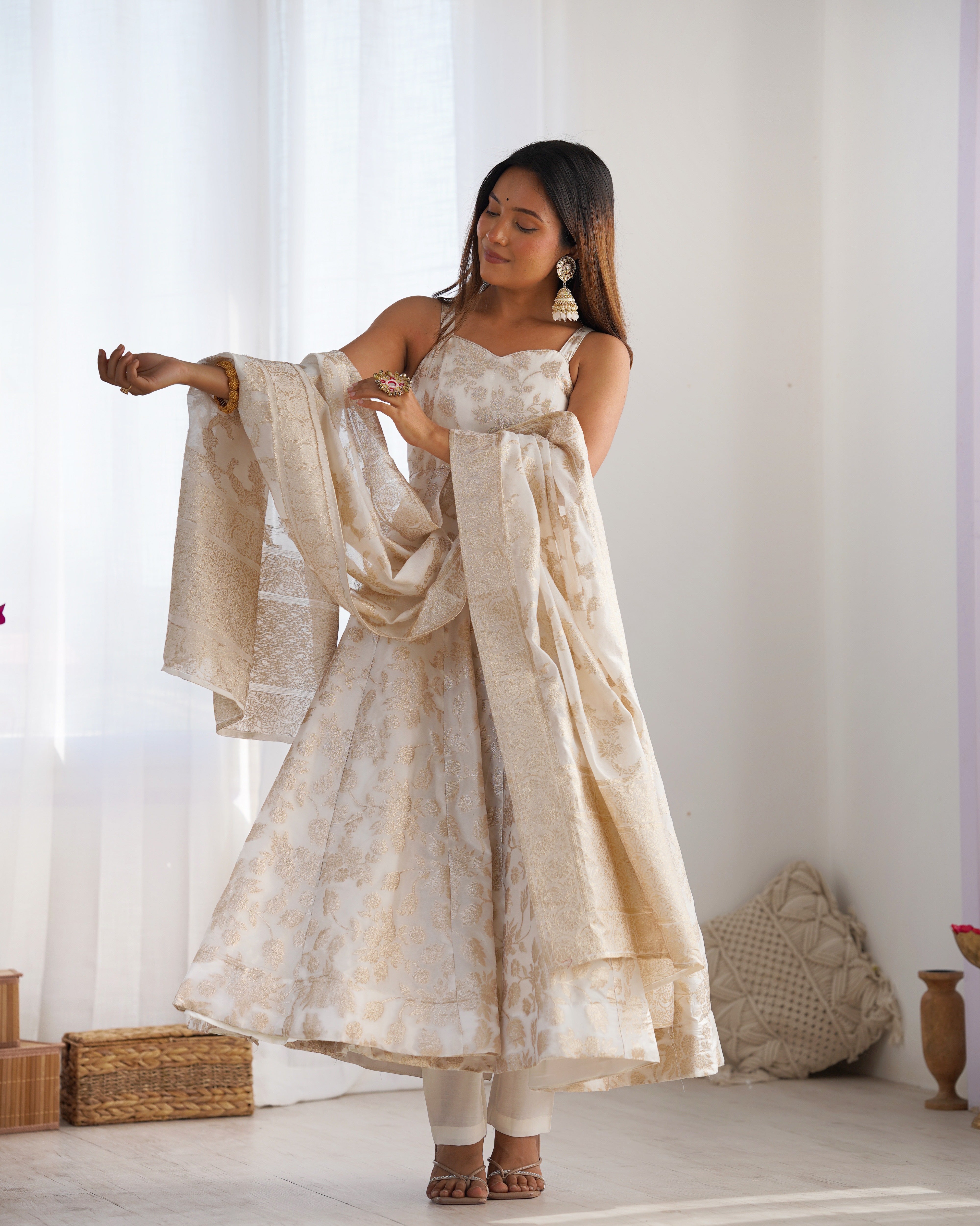Fancy Banarasi Jacquard Dola Silk Anarkali Set
