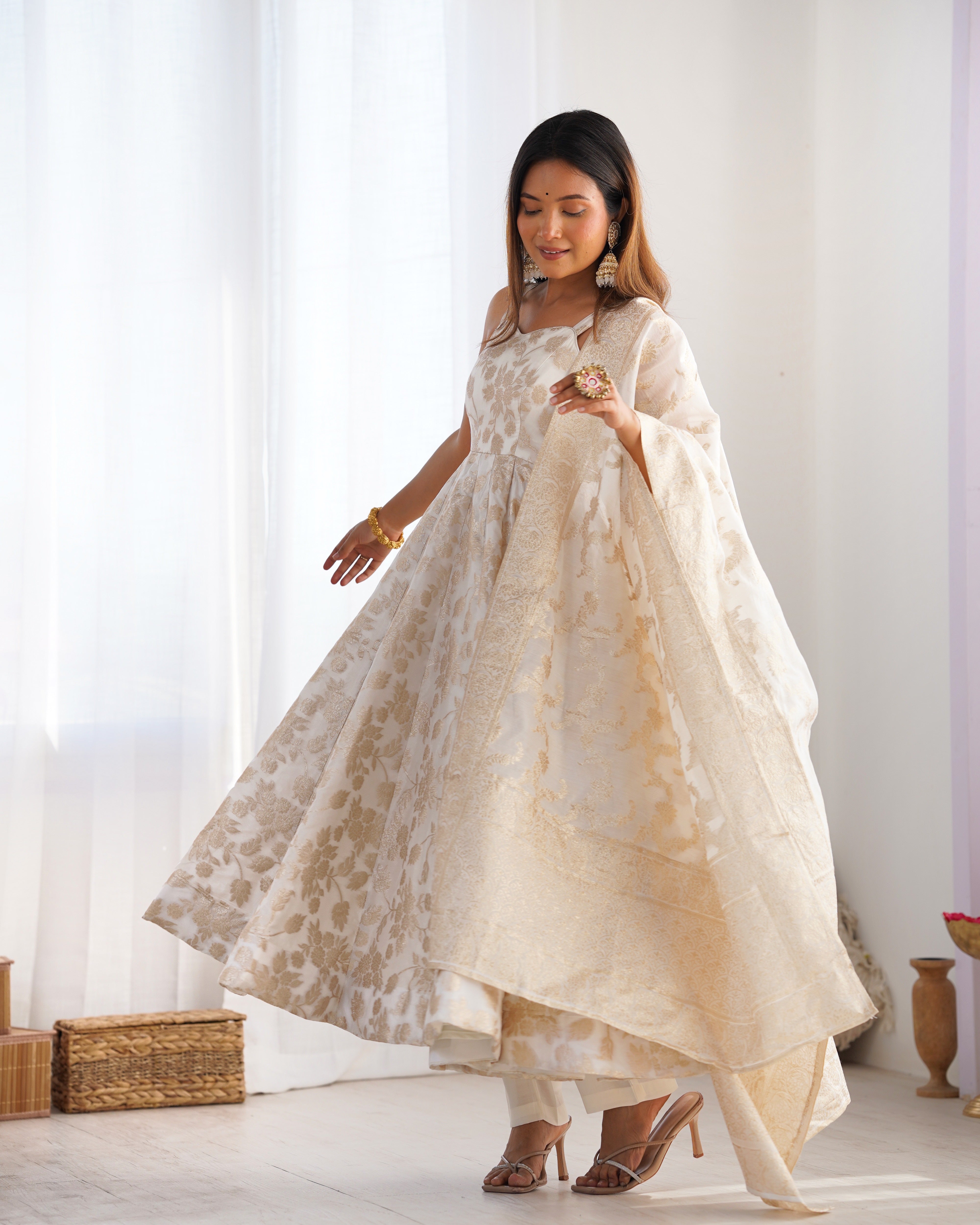 Fancy Banarasi Jacquard Dola Silk Anarkali Set