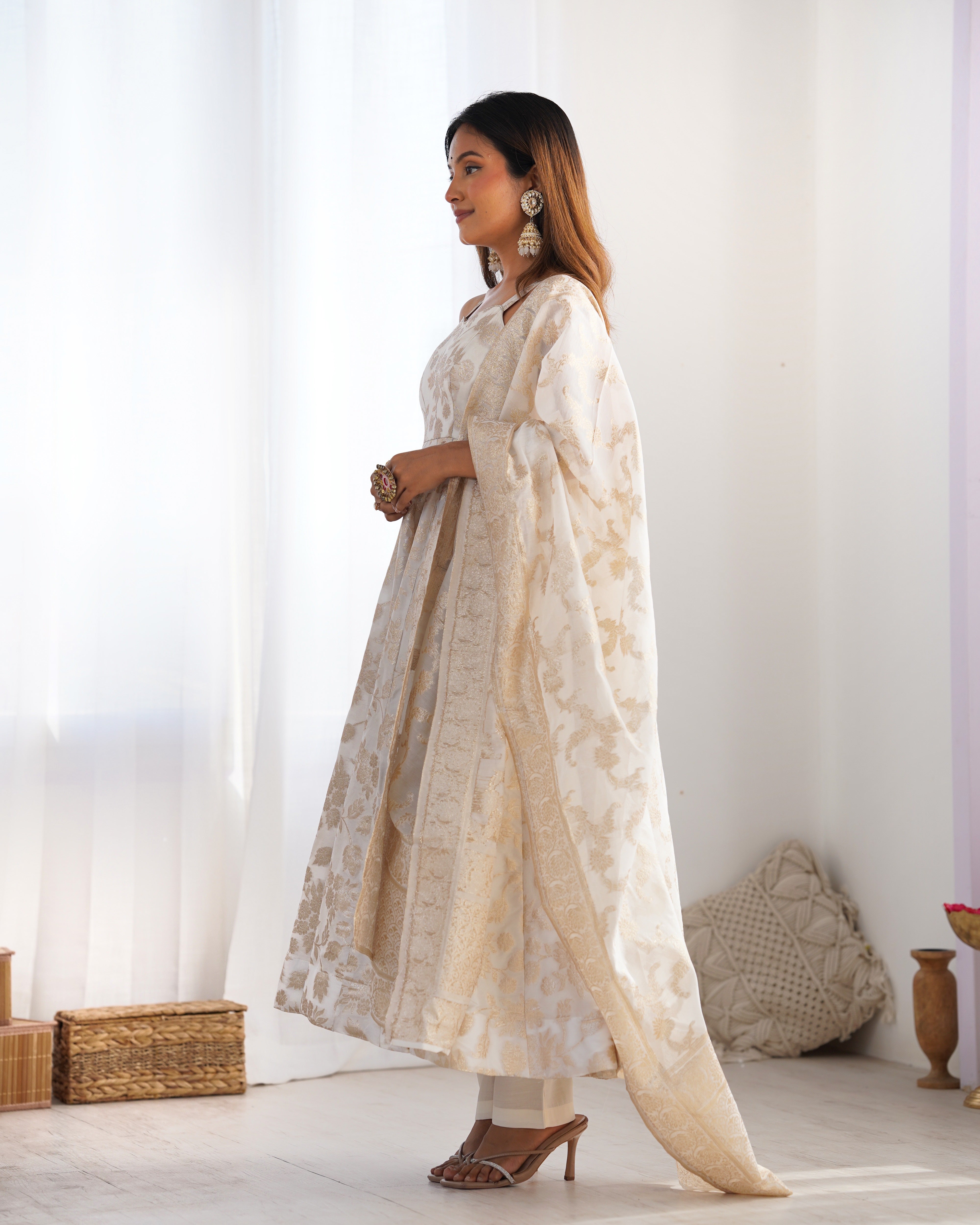 Fancy Banarasi Jacquard Dola Silk Anarkali Set