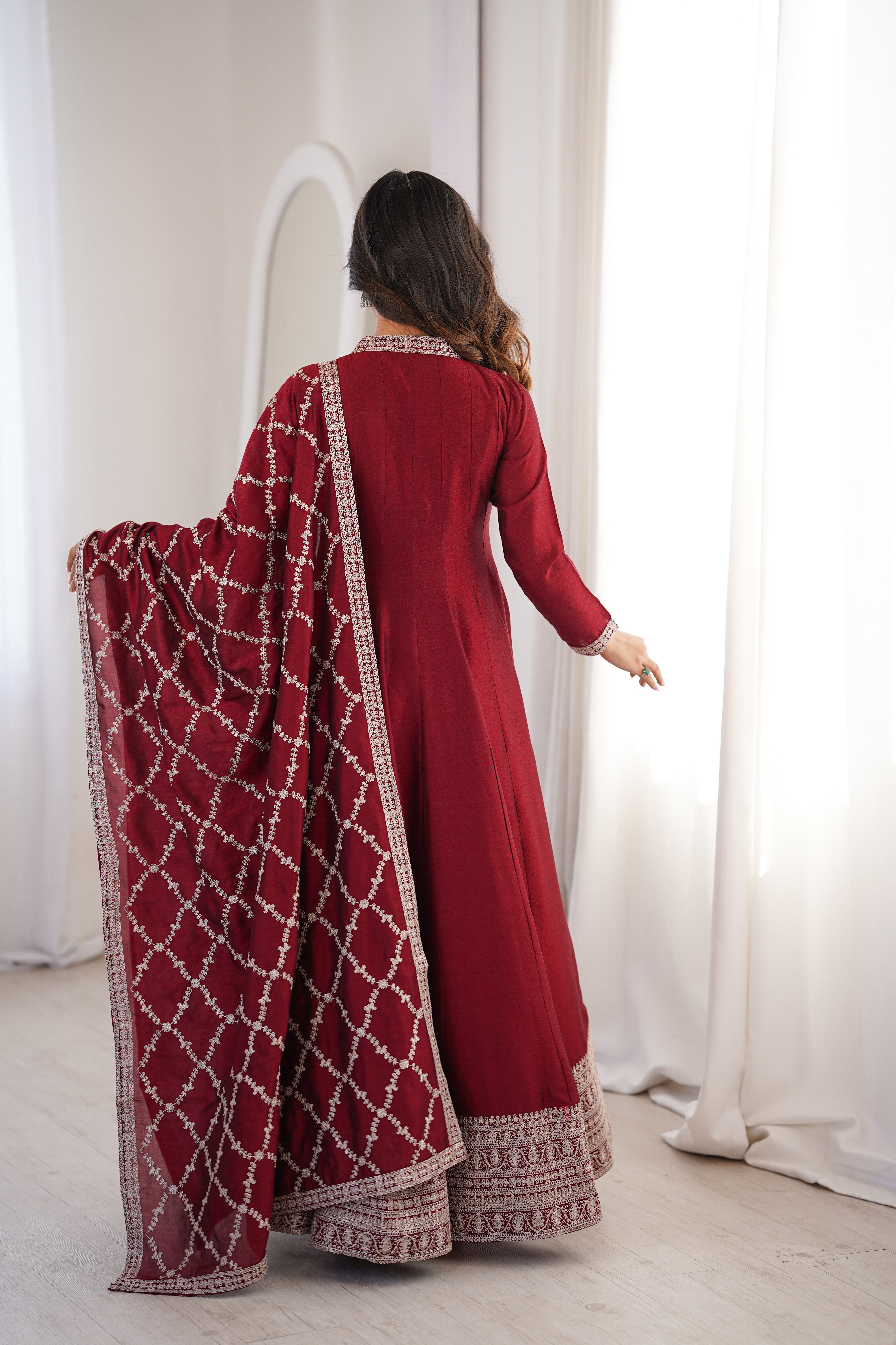Vichitra Silk Full-Flare Anarkali Set