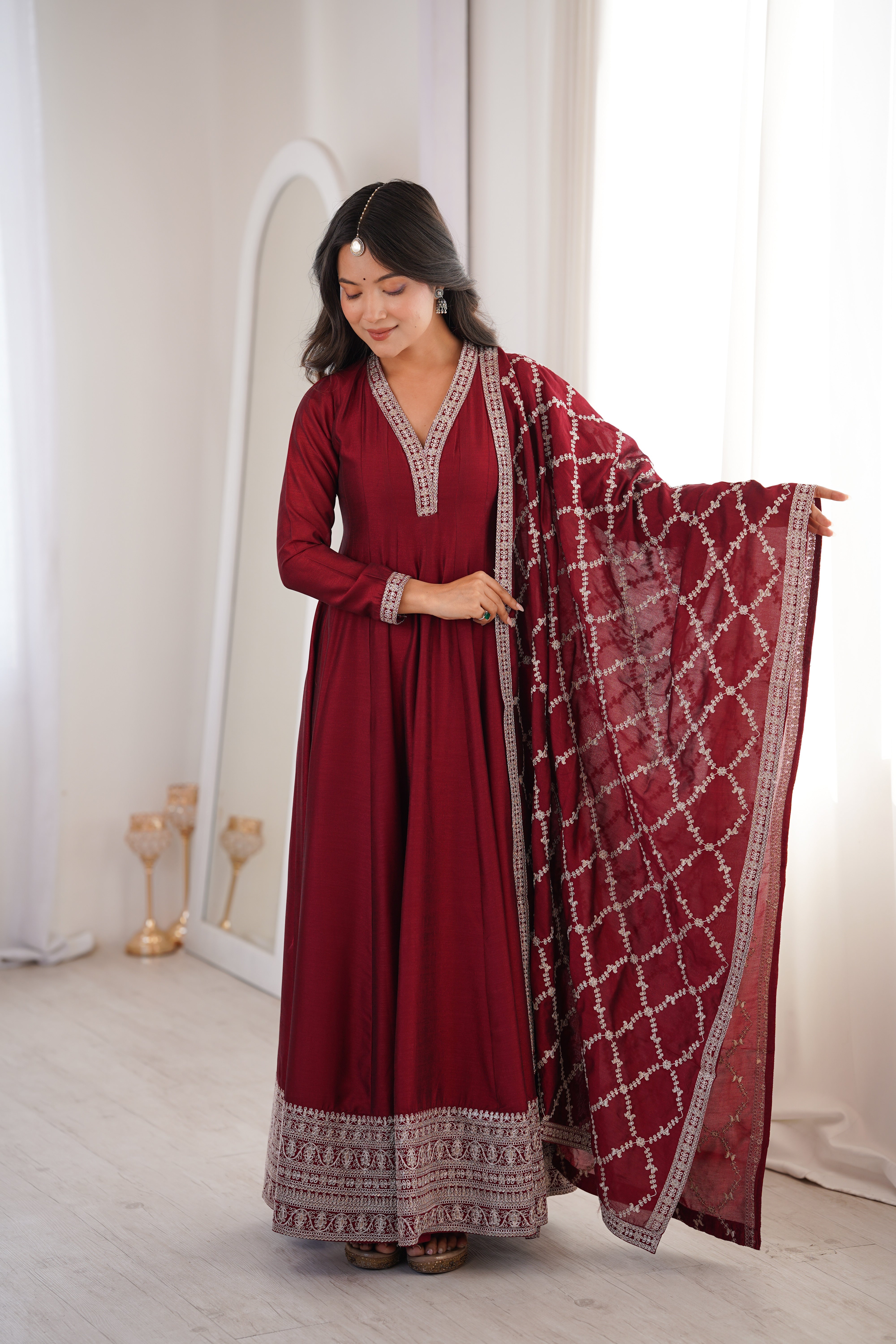 Vichitra Silk Full-Flare Anarkali Set