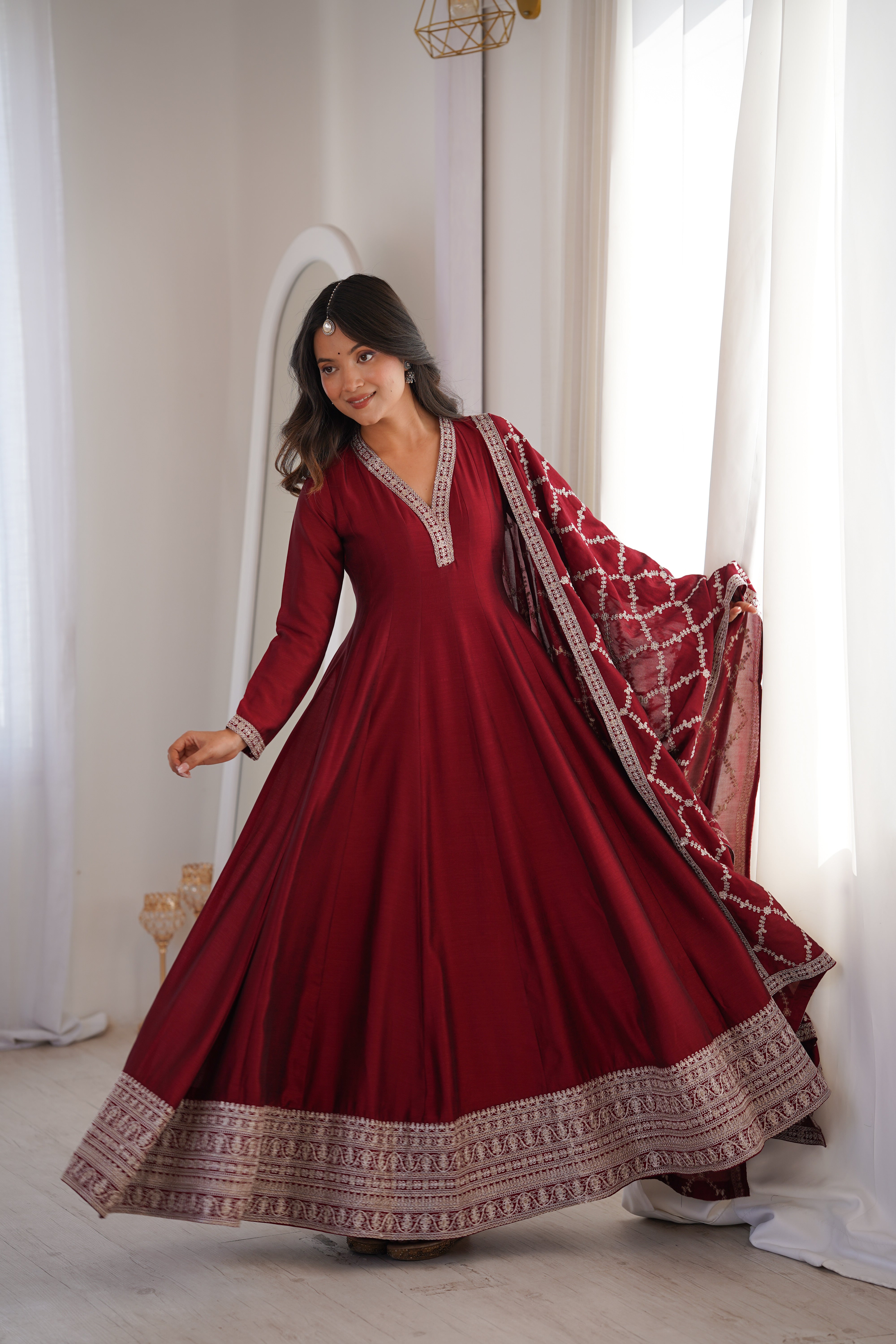 Vichitra Silk Full-Flare Anarkali Set