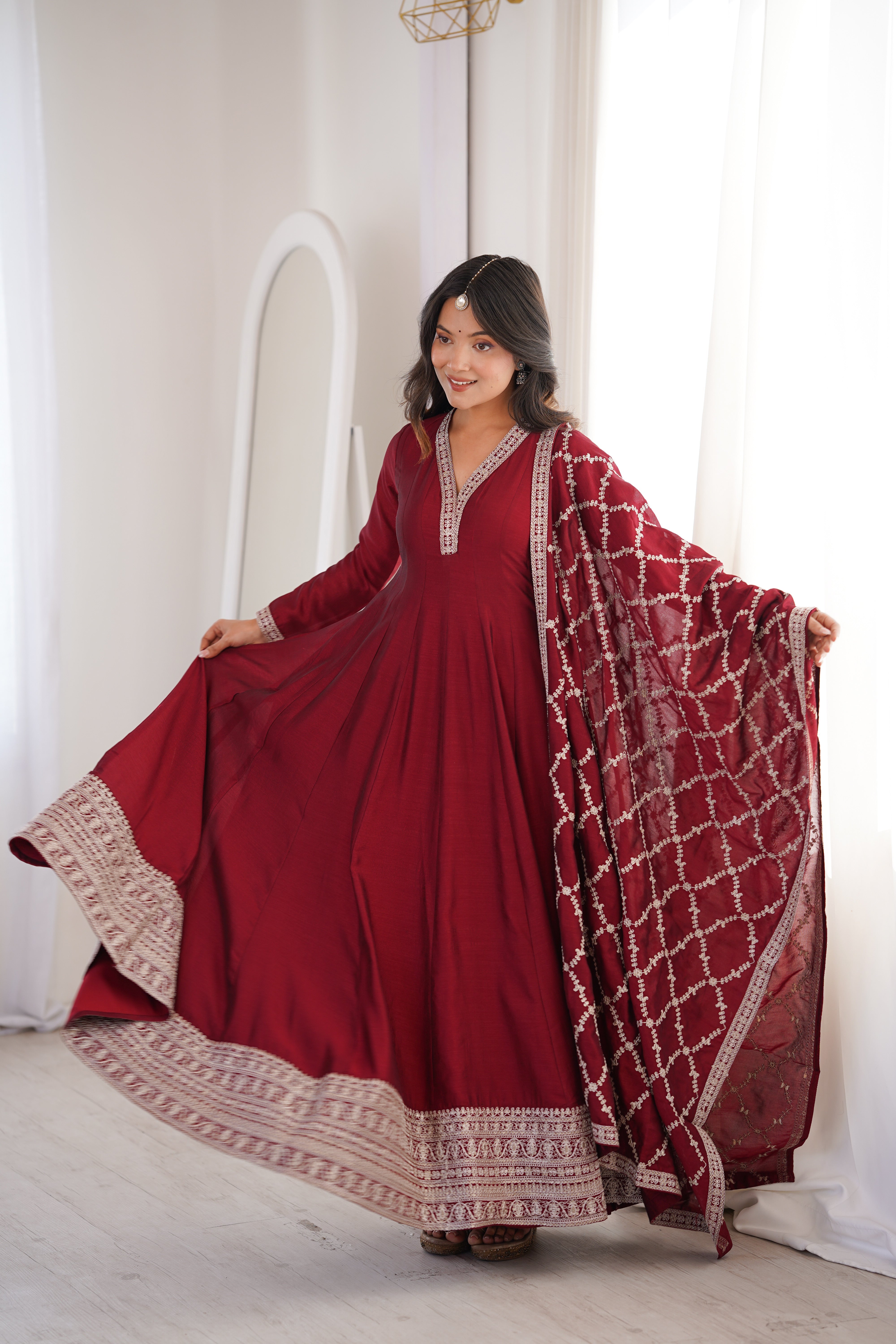 Vichitra Silk Full-Flare Anarkali Set