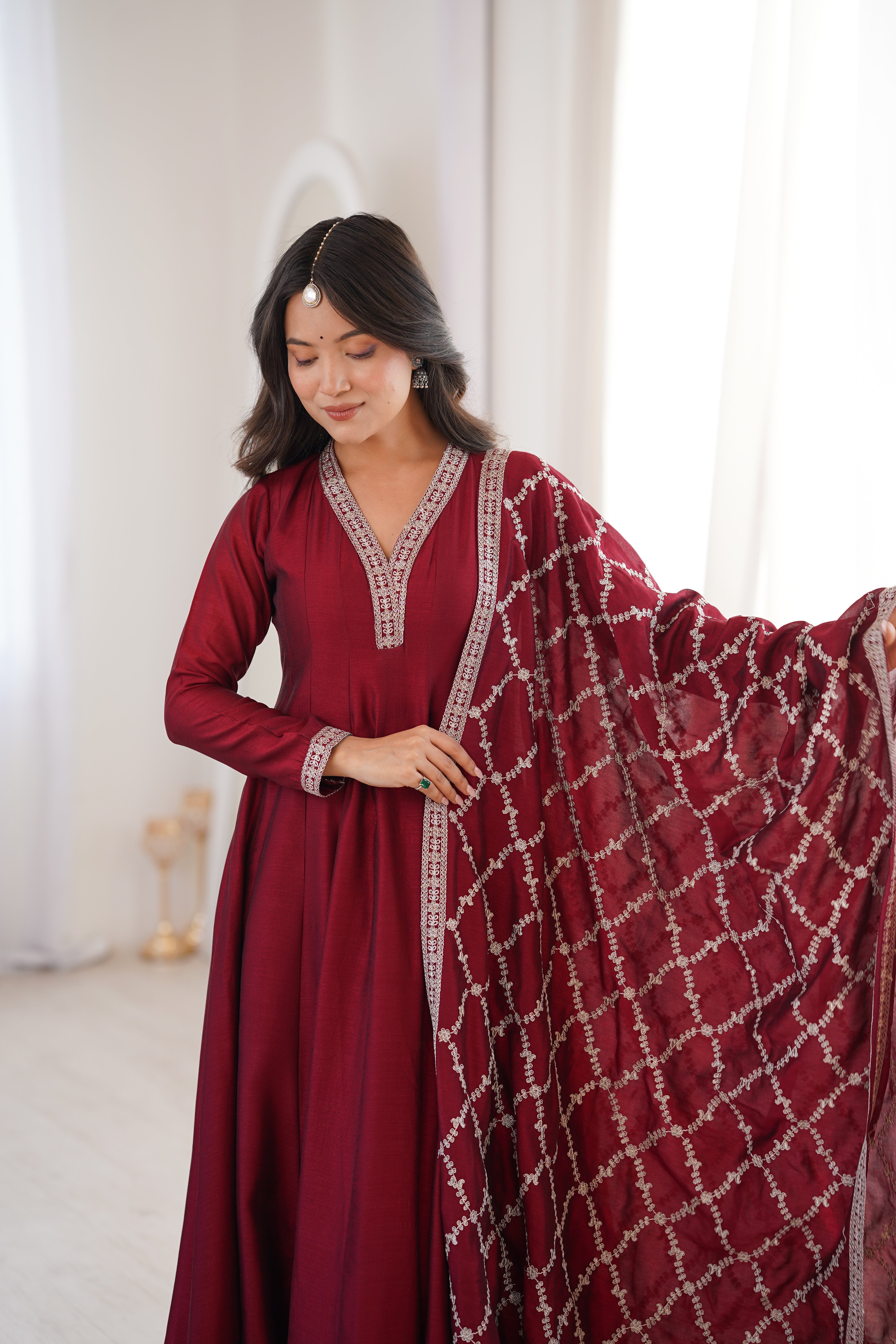 Vichitra Silk Full-Flare Anarkali Set