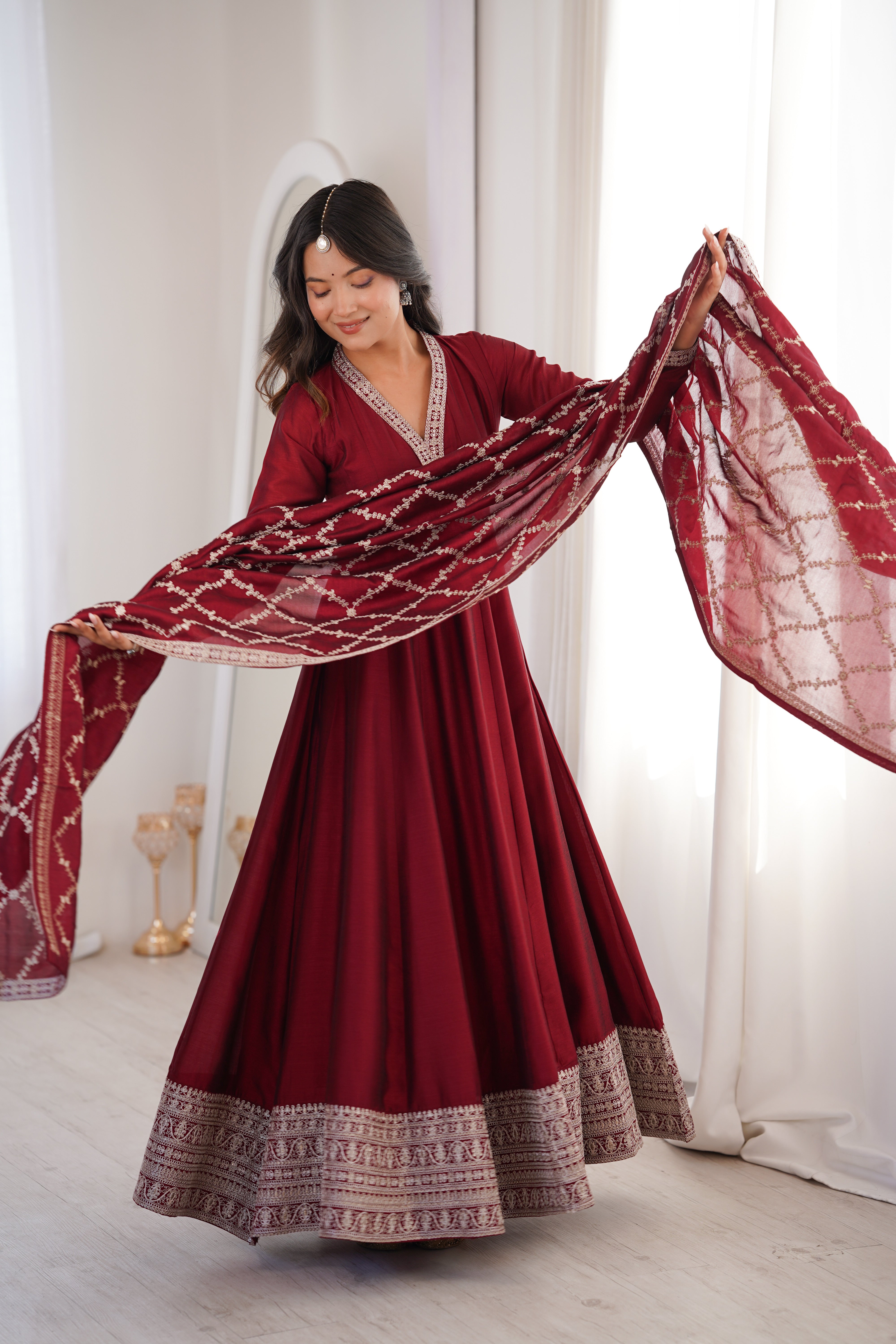 Vichitra Silk Full-Flare Anarkali Set