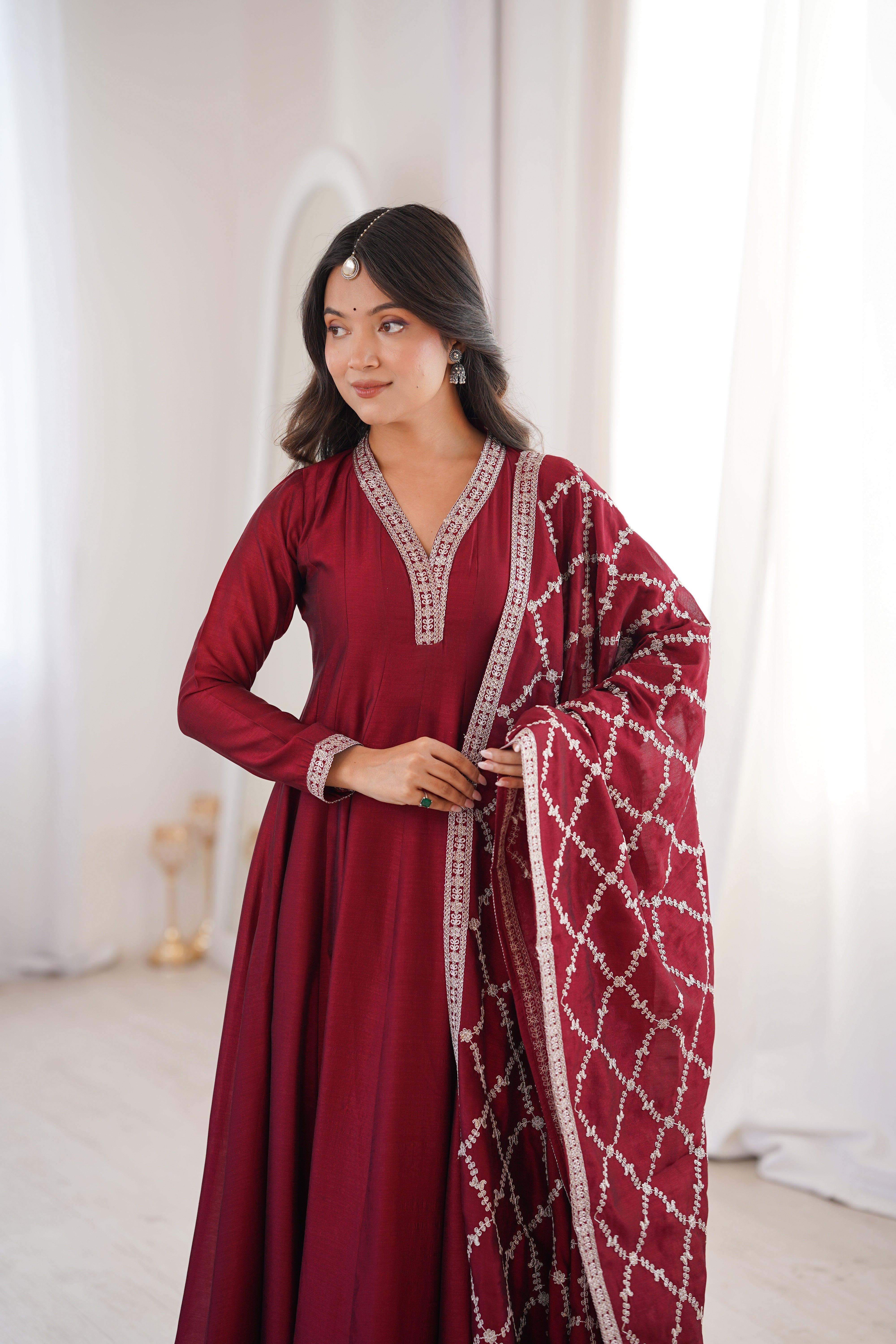 Vichitra Silk Full-Flare Anarkali Set