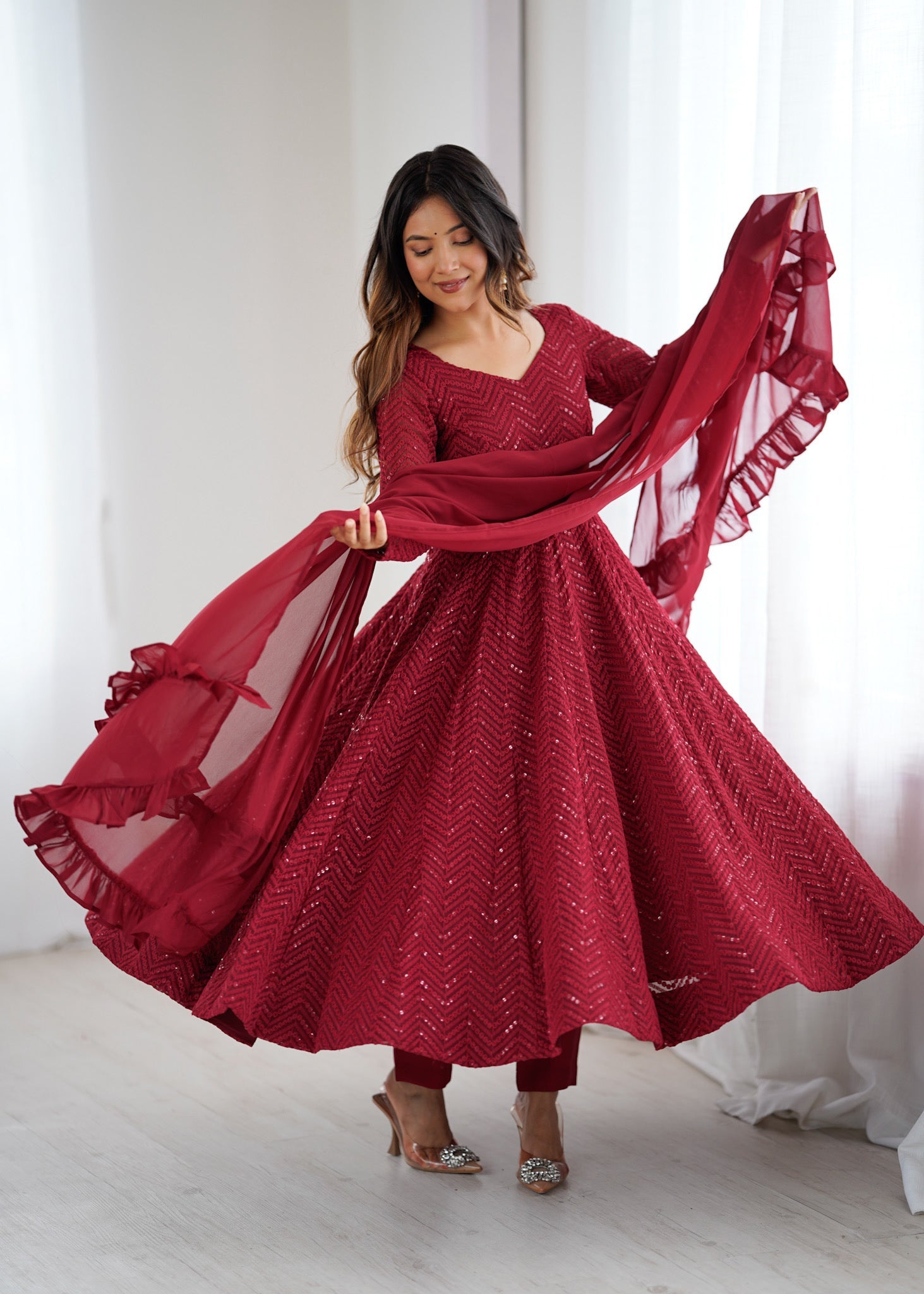 Premium Lucknowi Sequence Anarkali Set – Ready to Wear