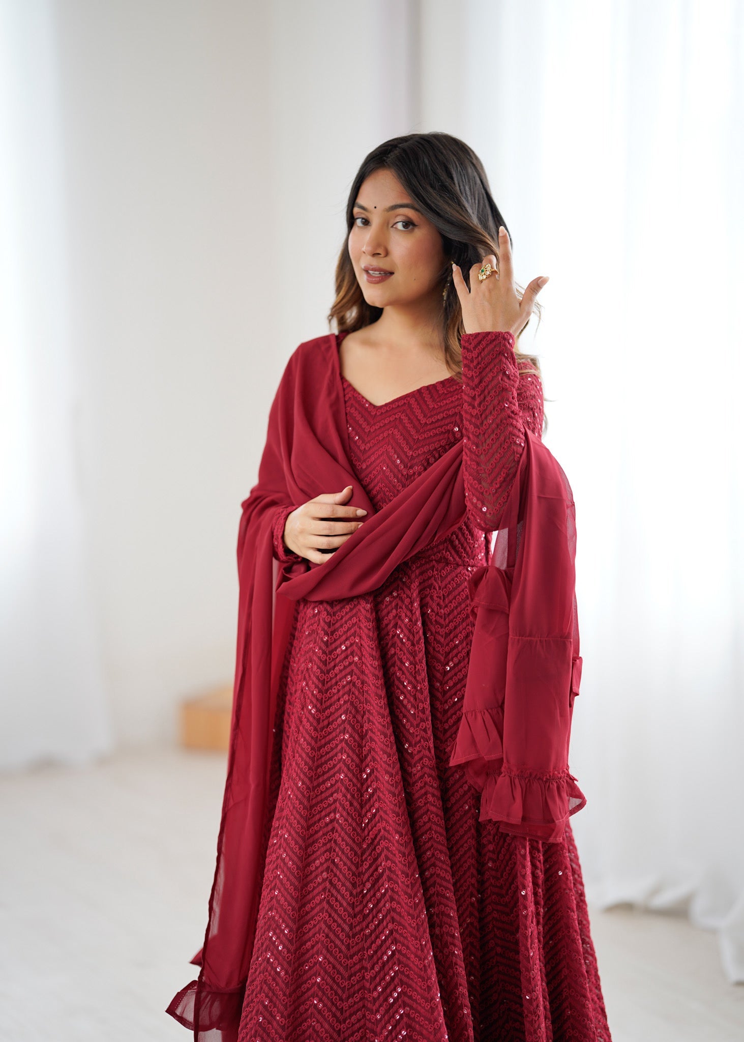 Premium Lucknowi Sequence Anarkali Set – Ready to Wear