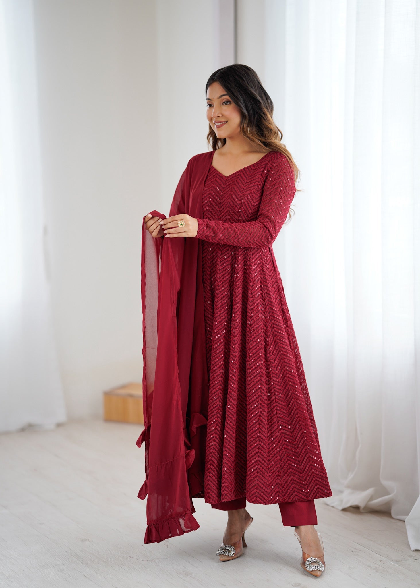Premium Lucknowi Sequence Anarkali Set – Ready to Wear
