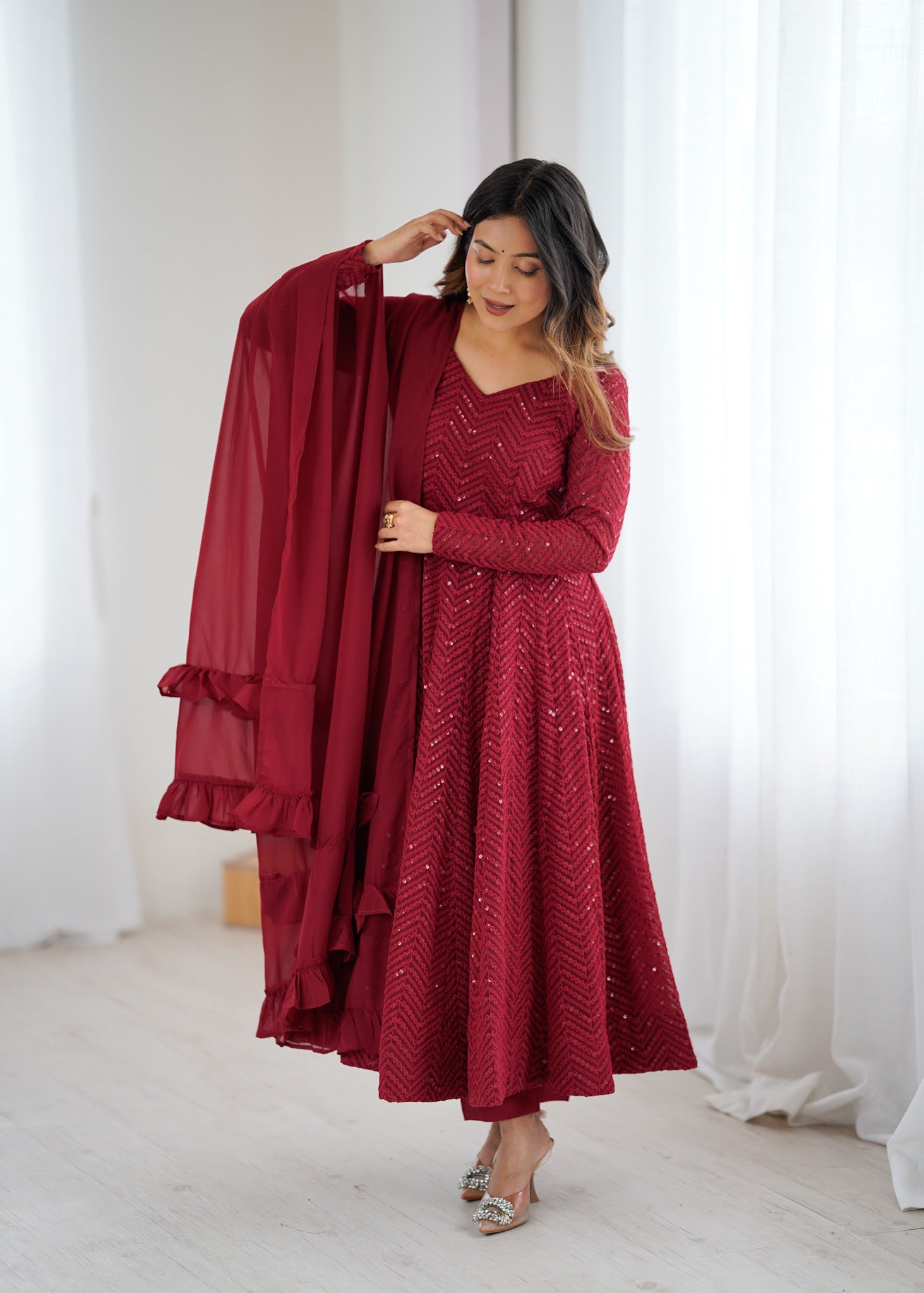 Premium Lucknowi Sequence Anarkali Set – Ready to Wear