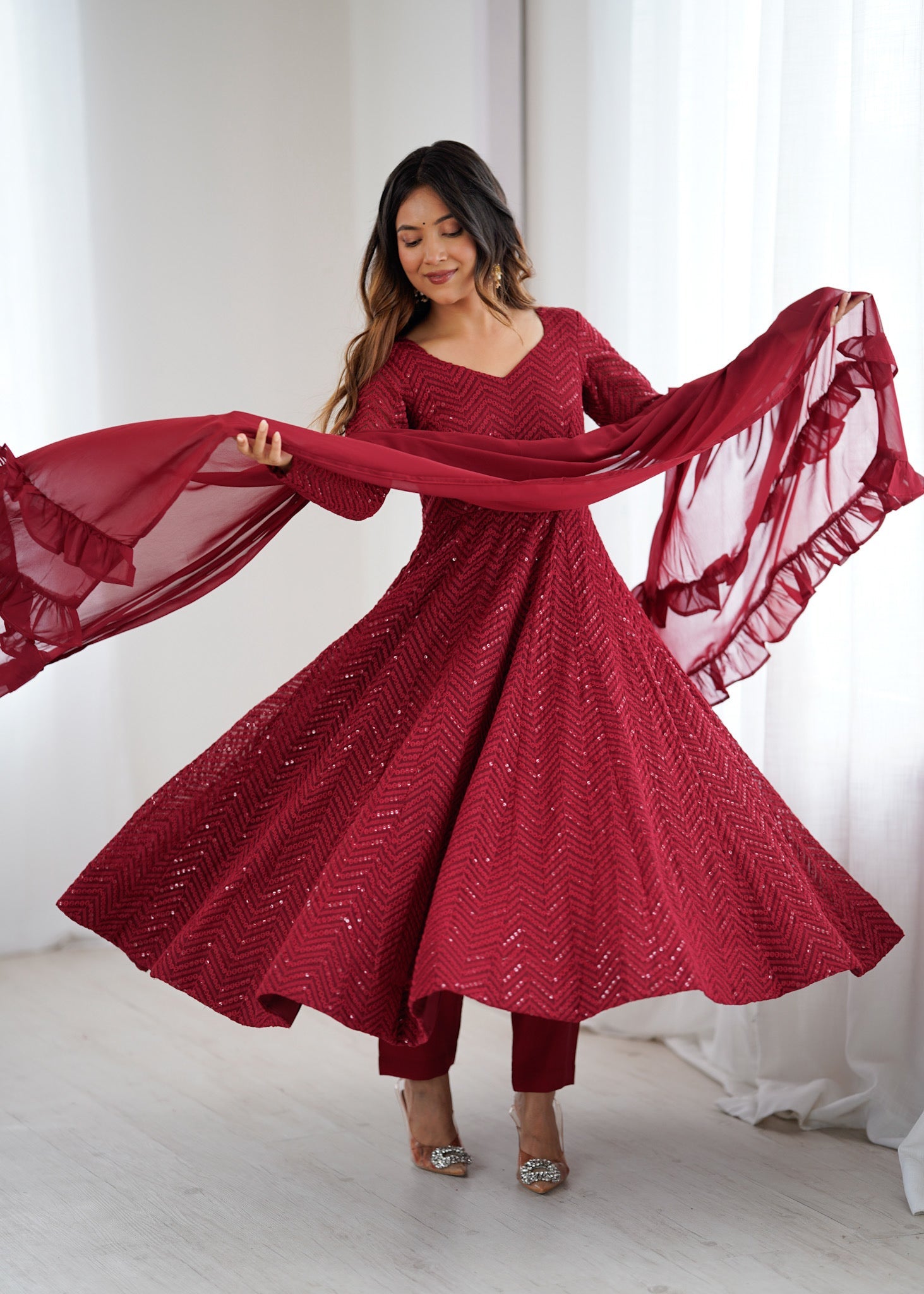 Premium Lucknowi Sequence Anarkali Set – Ready to Wear