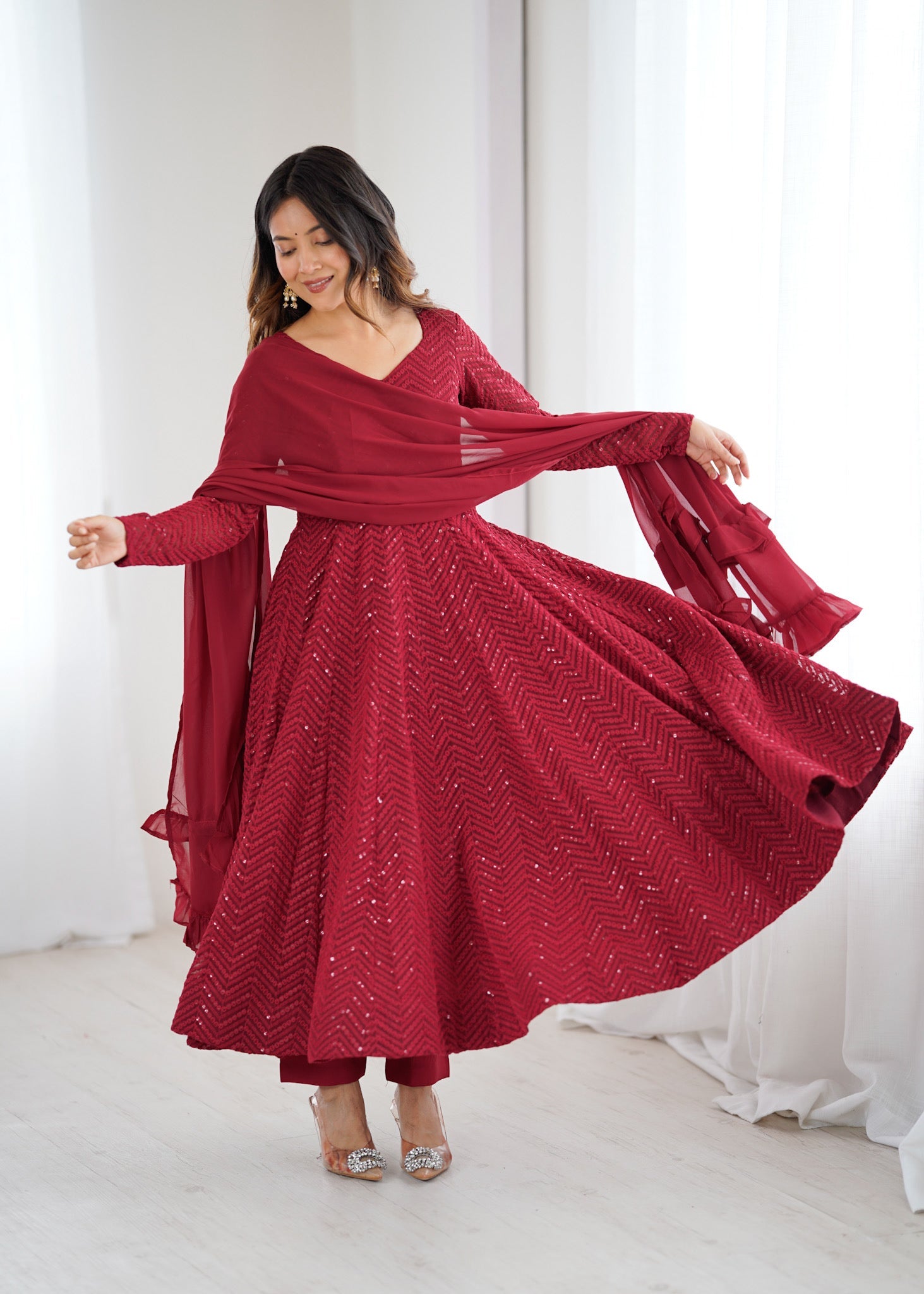 Premium Lucknowi Sequence Anarkali Set – Ready to Wear