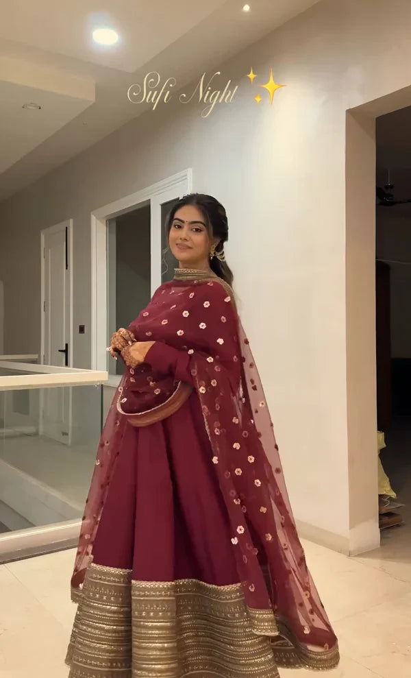Premium Maroon Anarkali Suit Set