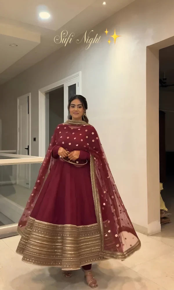 Premium Maroon Anarkali Suit Set
