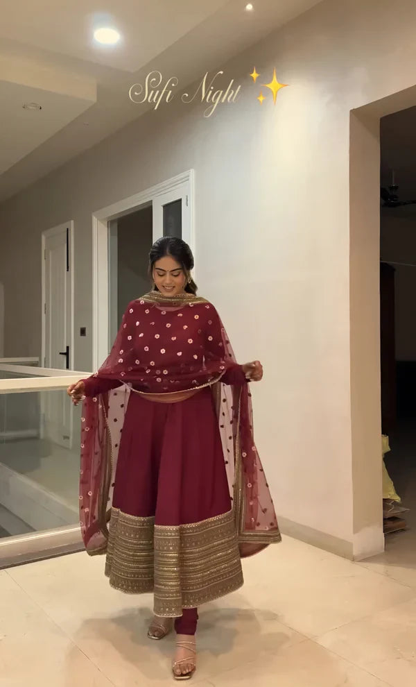 Premium Maroon Anarkali Suit Set