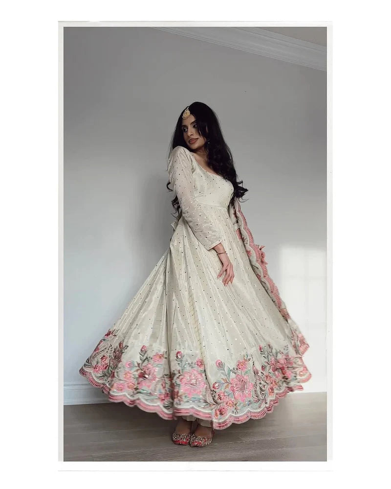 New Partywear Heavy Pure Vichitra Silk Designer Anarkali Suit