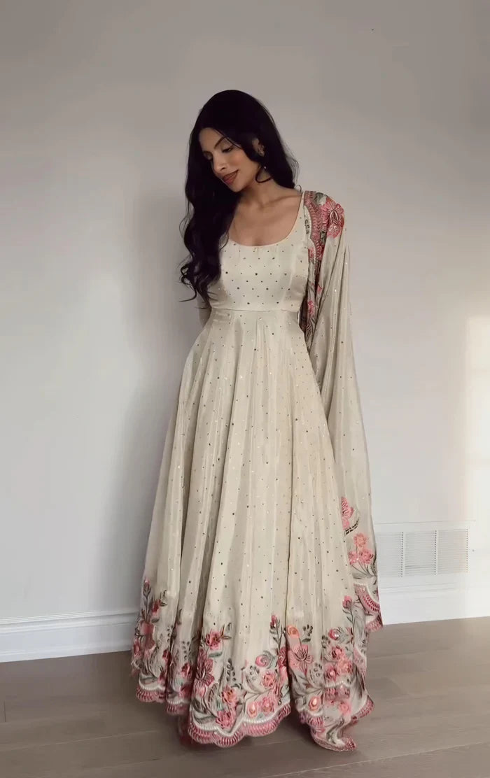 New Partywear Heavy Pure Vichitra Silk Designer Anarkali Suit