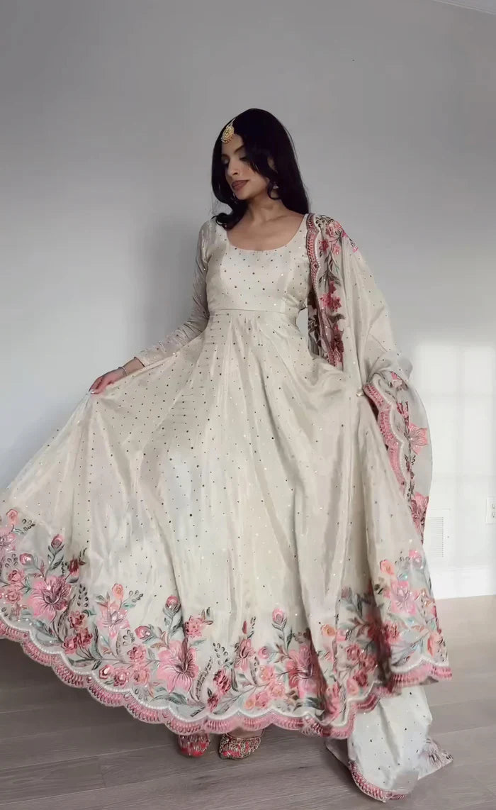 New Partywear Heavy Pure Vichitra Silk Designer Anarkali Suit