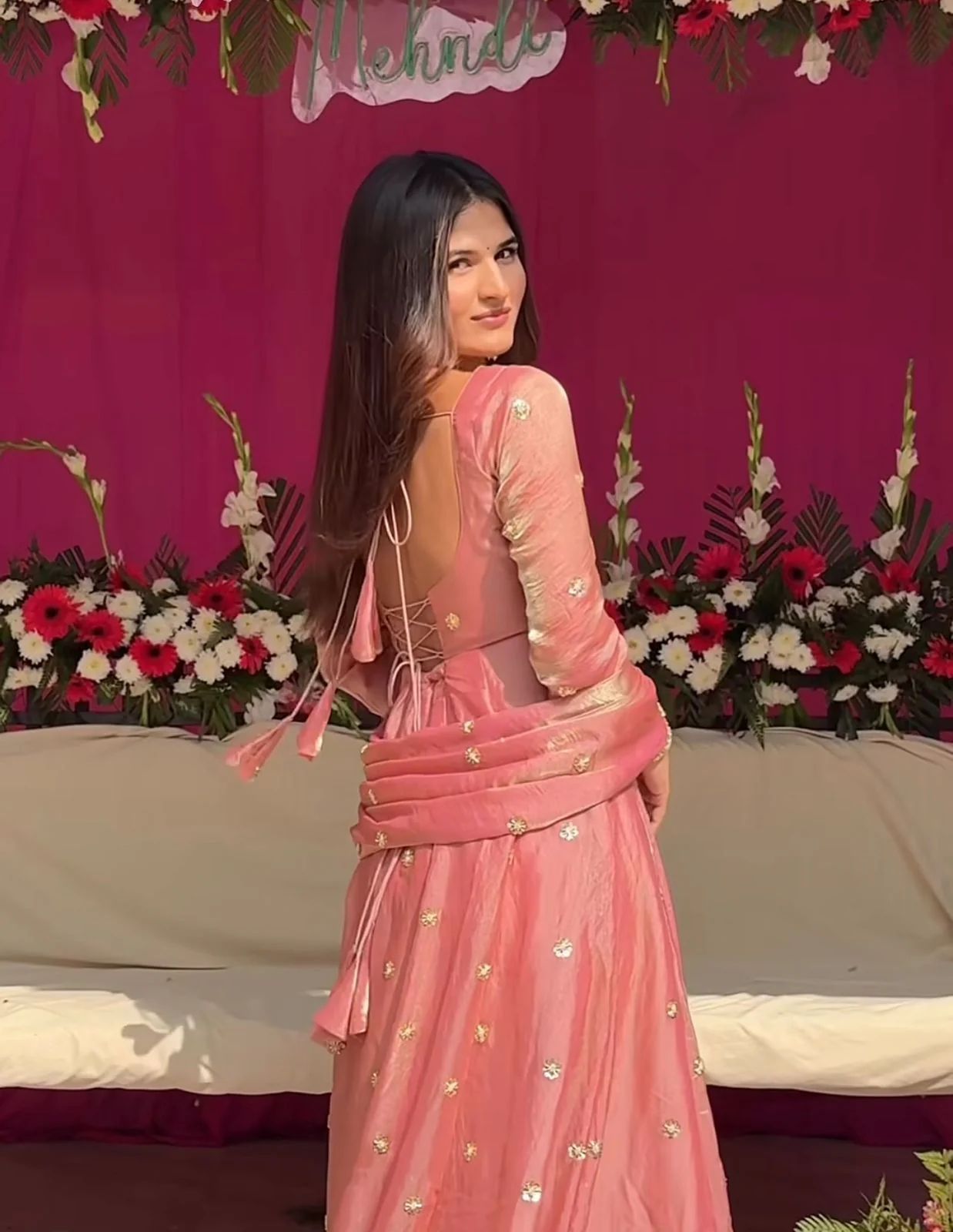 Sandhya Fendy Silk Blush Pink Anarkali Premium Suit Set