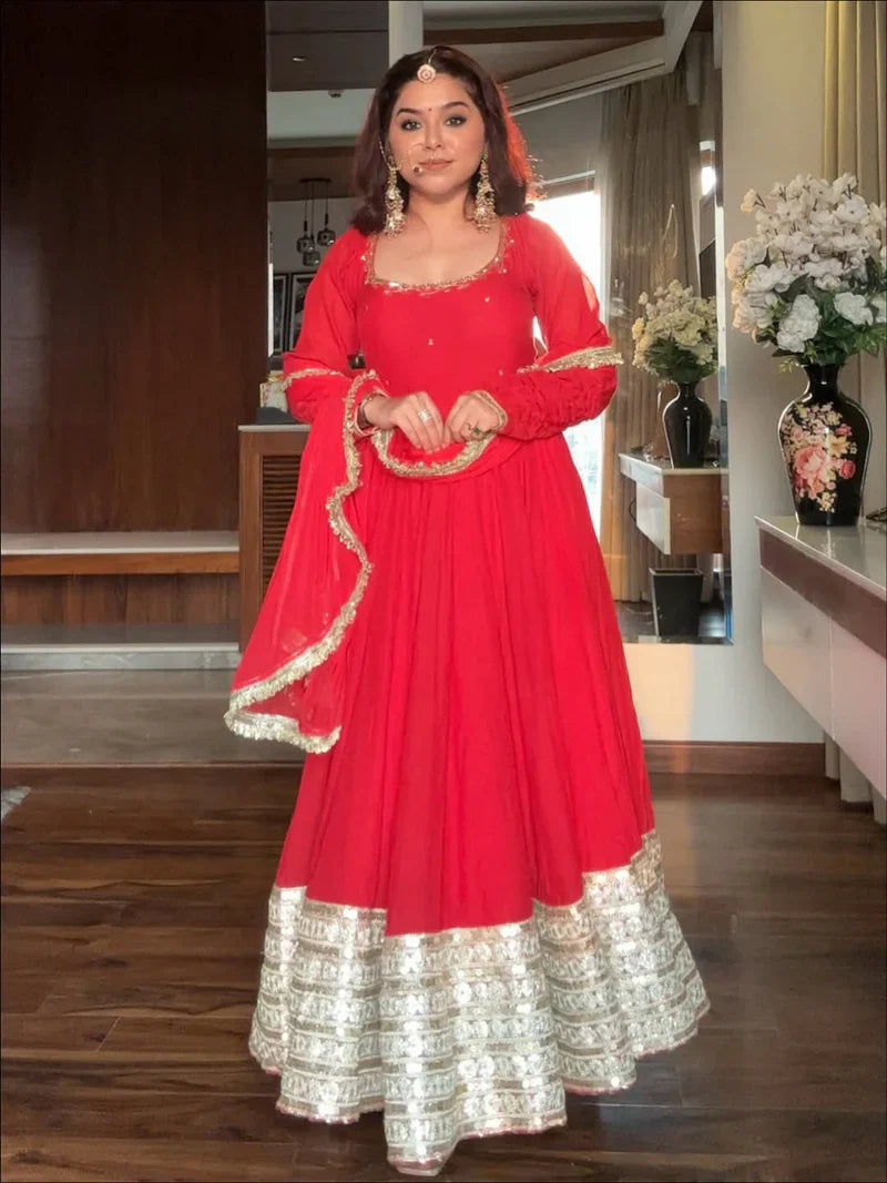 Maharani Red Special Anarkali Suit Set