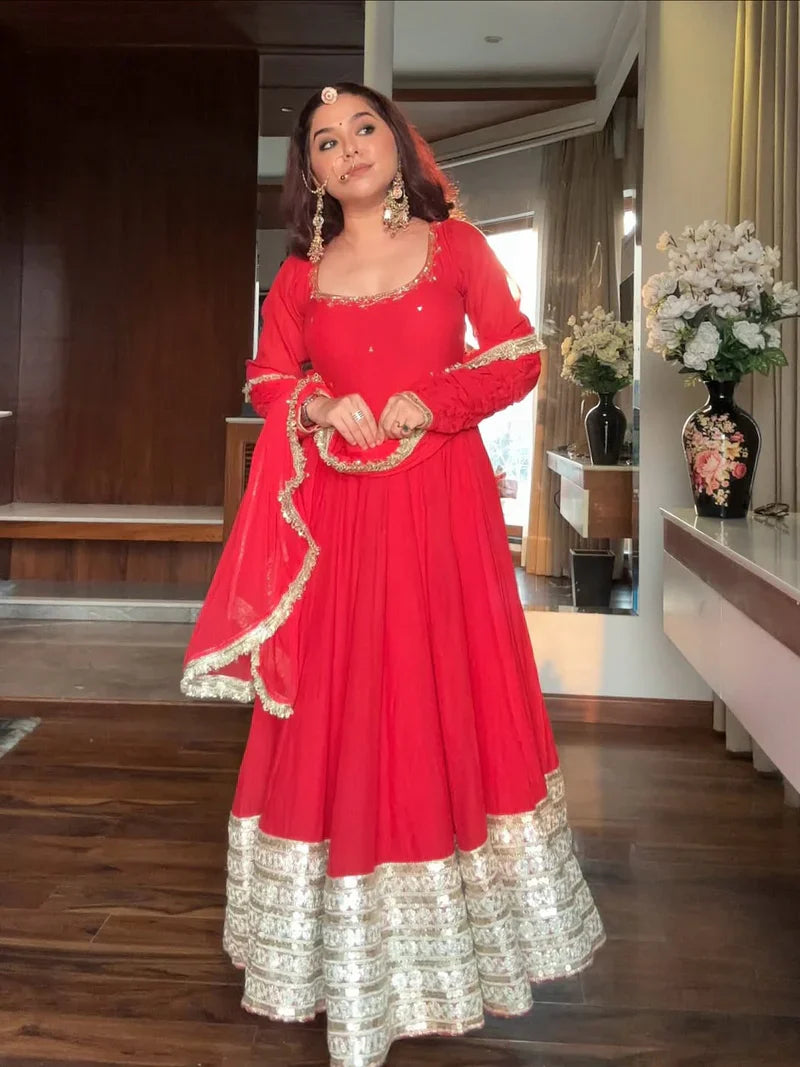 Maharani Red Special Anarkali Suit Set