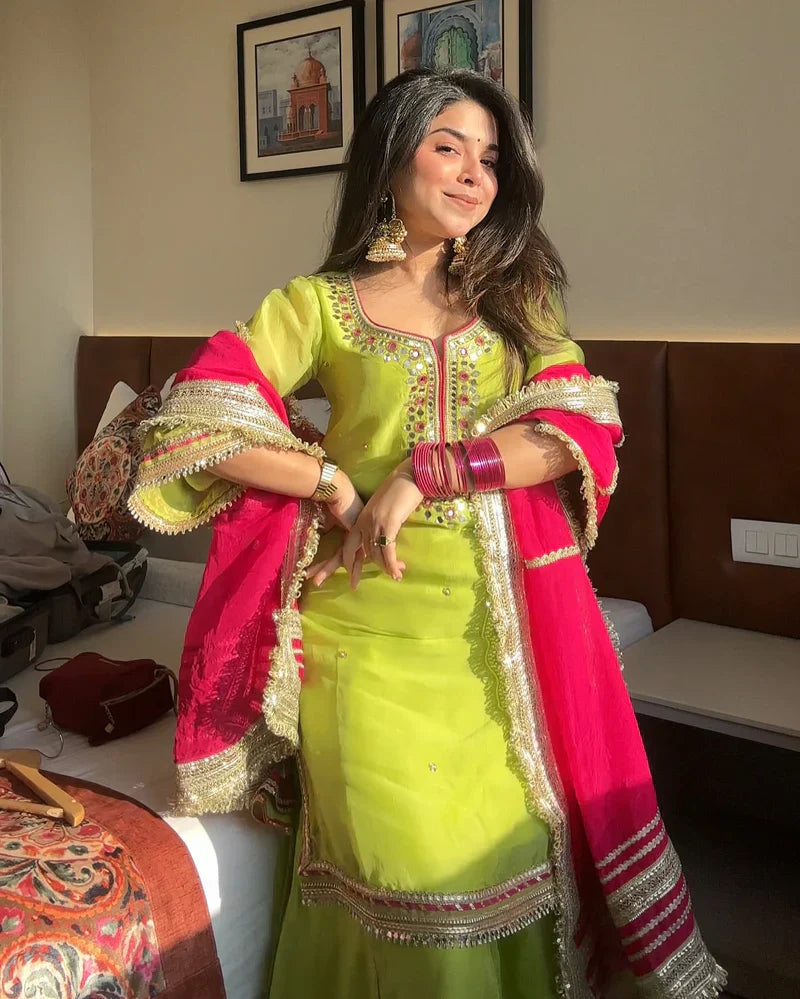 Green Color New Designer Sharara Suit Set
