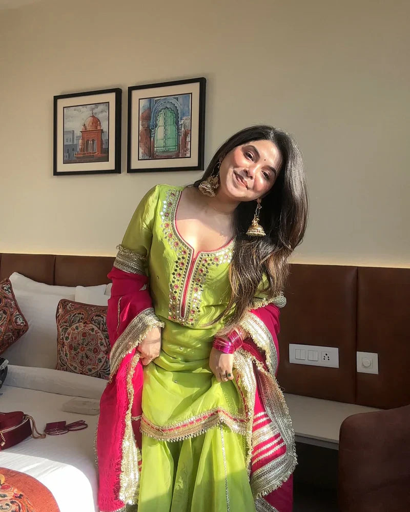 Green Color New Designer Sharara Suit Set