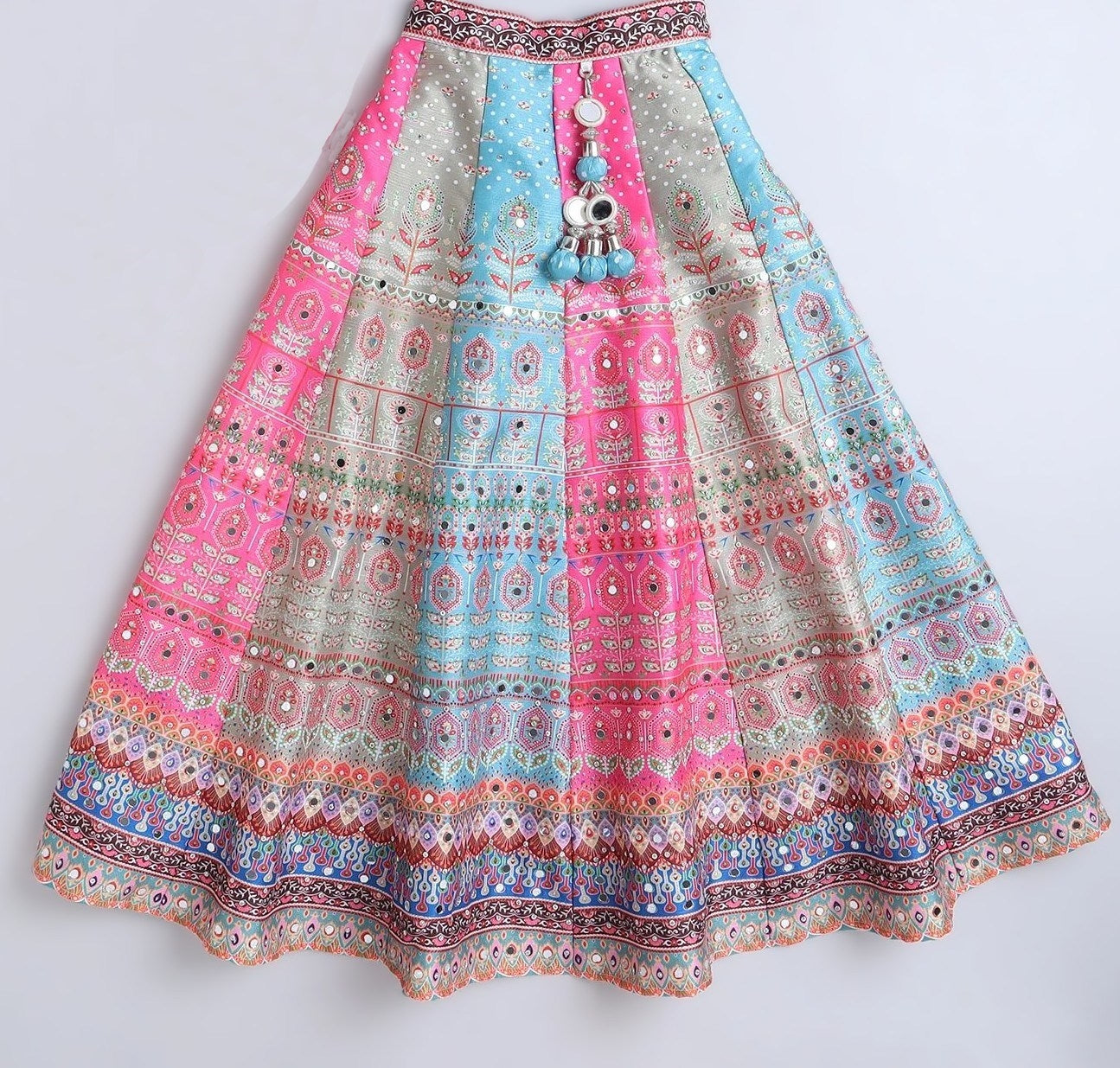 Multicolor Peacock Printed Lehenga Choli Set For Girls